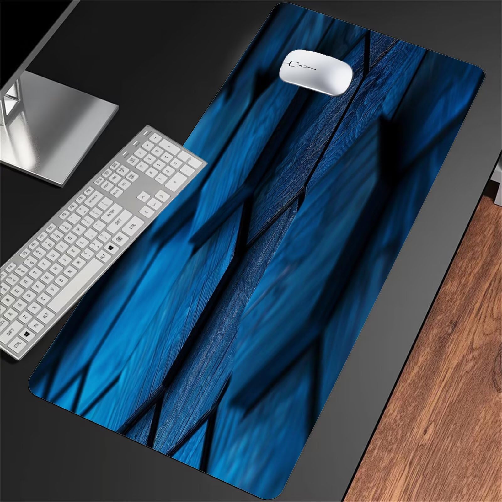 Duża podkładka pod mysz do gier 1000 x 500 x 3 mm podkładka pod mysz XXL, podkładka pod mysz do gier z zszytymi krawędziami i antypoślizgową gumową podstawą, do domu i biura (geometryczna niebieska)