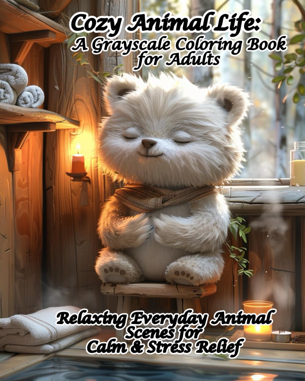Cozy Animal Life: A Grayscale Coloring Book for Adults: Relaxing Everyday Animal Scenes for Calm & Stress Relief
