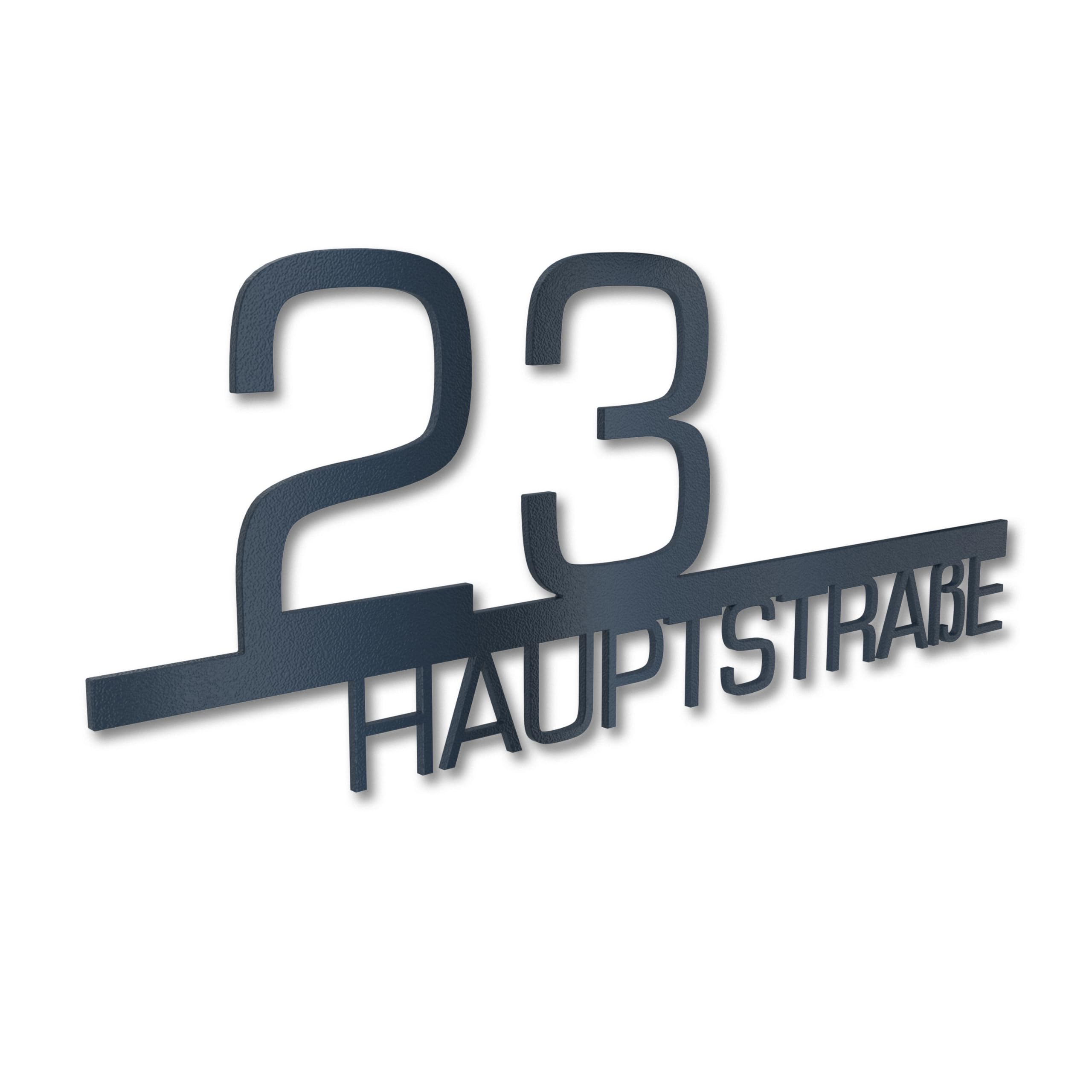 Hausnummernschild pulverbeschichtet in RAL7016 - Straßenname Hausnummer aus lasergeschnittenen Stahl - Straße Nummer personalisiert 300-600 mm Breit - Türschild Design 2