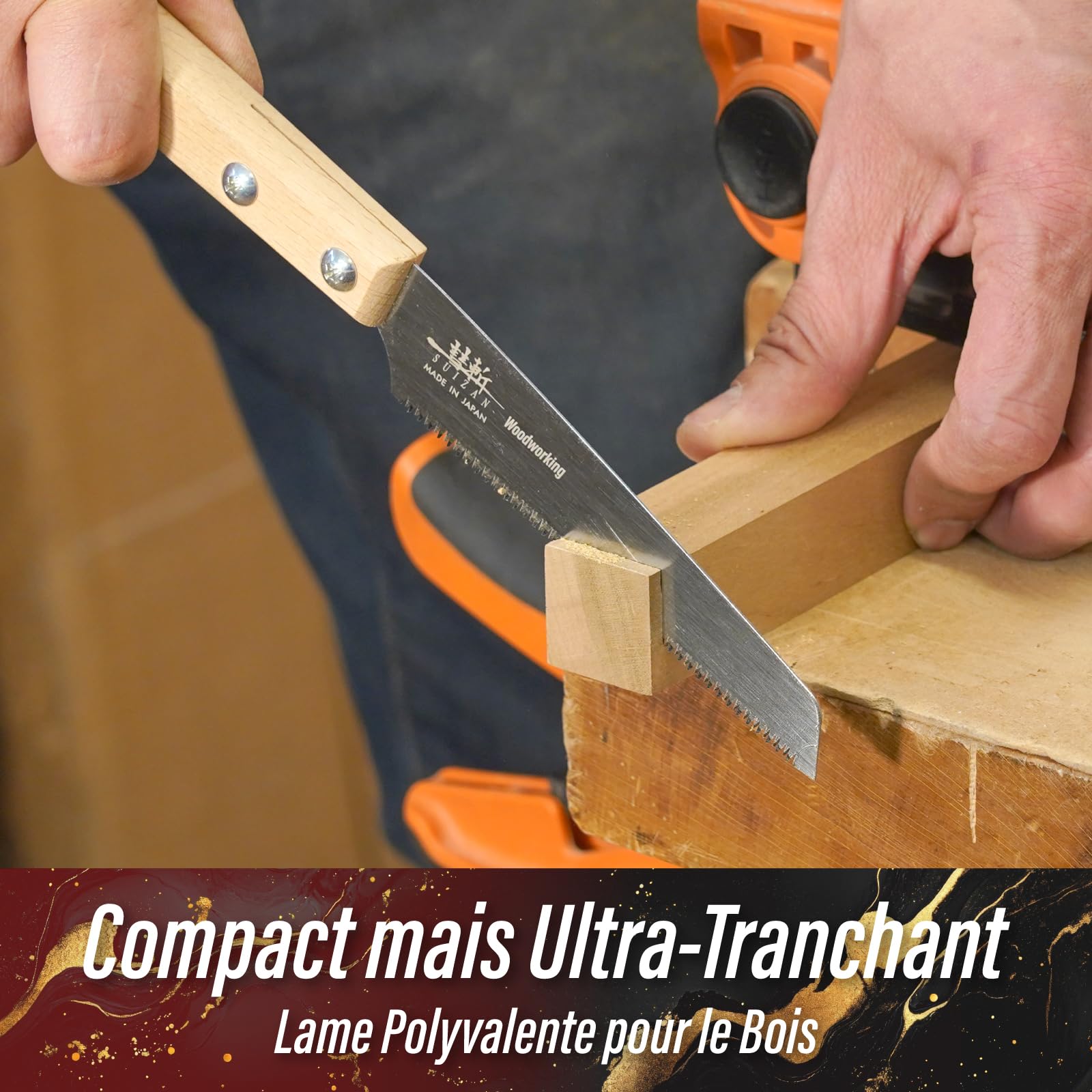 SUIZAN Petite Scie à Main 120mm Lame Polyvalente - Égoïne Japonaise Compacte à Traction Simple Tranchant Outil pour Bois