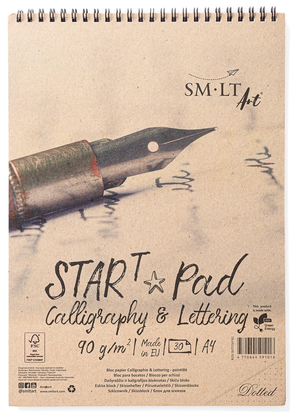 SM.LT Cuaderno de espiral Star T para caligrafía y punteado, tamaño A4, compuesto por 30 hojas, 90 g/m², KDS-30/T/TS/FSC