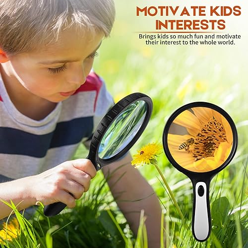 Miniatura 5 de Lupa con luz, lupa grande de 4.92 pulgadas, lupa iluminada de mano 2X 5X con 4 luces LED brillantes, bolsa de almacenamiento, paño limpio para