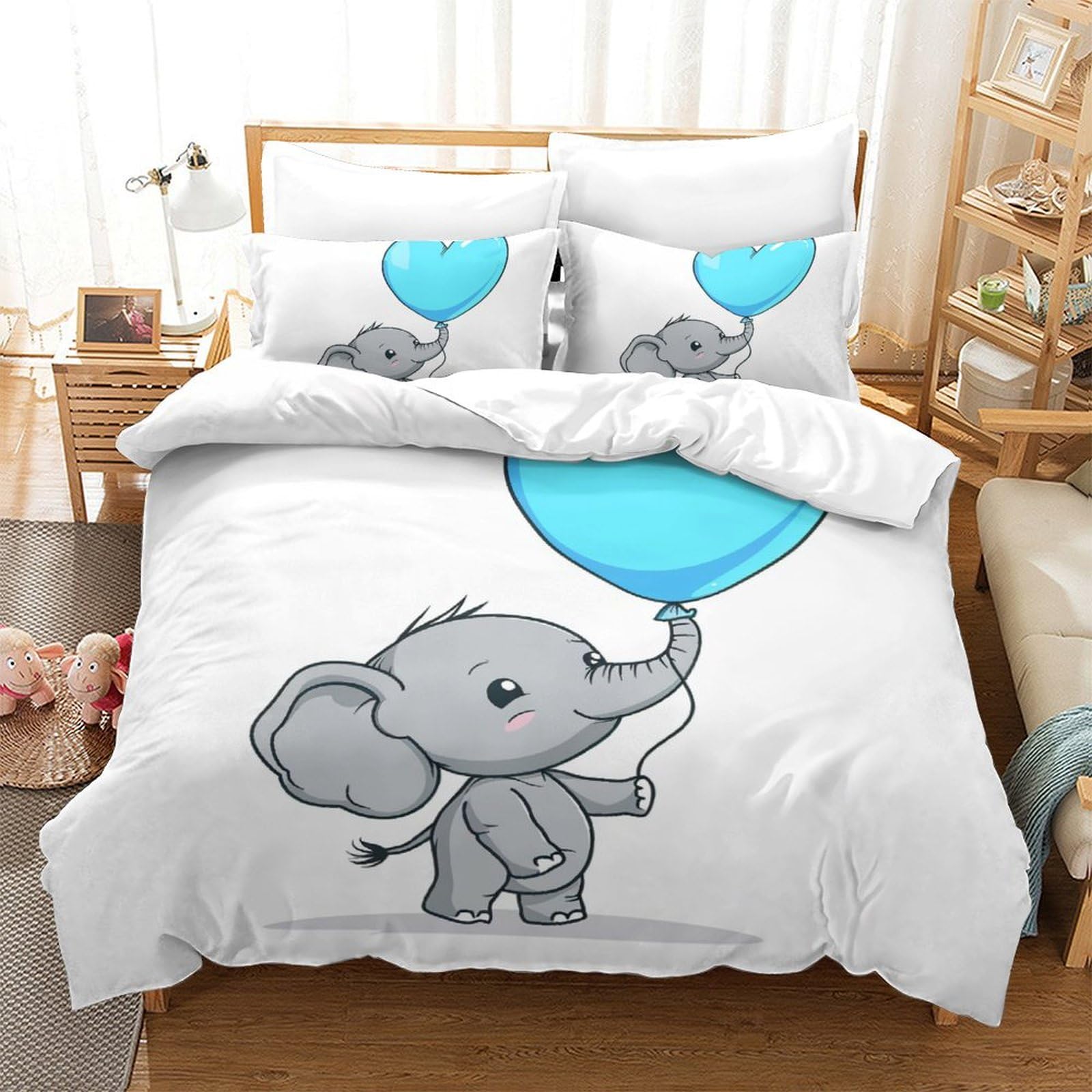 Housse de couette 3 pièces élephant parure de lit microfibre king super douce