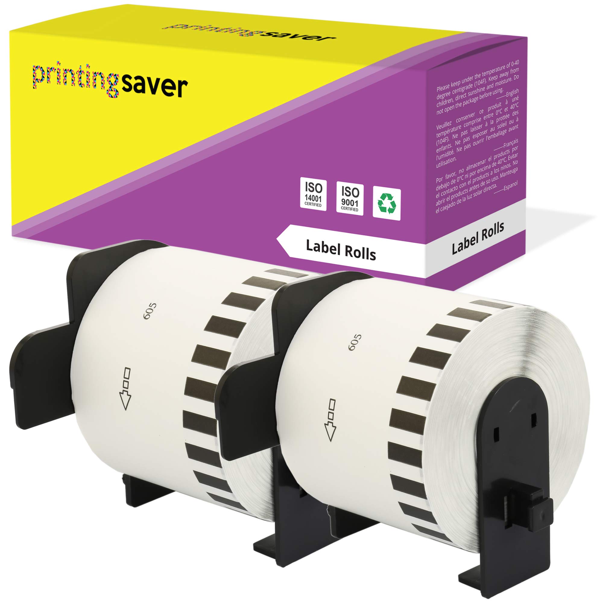 2X DK-44605 Black on Yellow 62 mm x 30.48 m Compatible Continuous Removable Paper Label Tapes for P-Touch QL-1110NWB QL-1100 QL-1050 QL-500 QL-570 QL-580 QL-700 QL-710 QL-800 QL-810W QL-820NWB