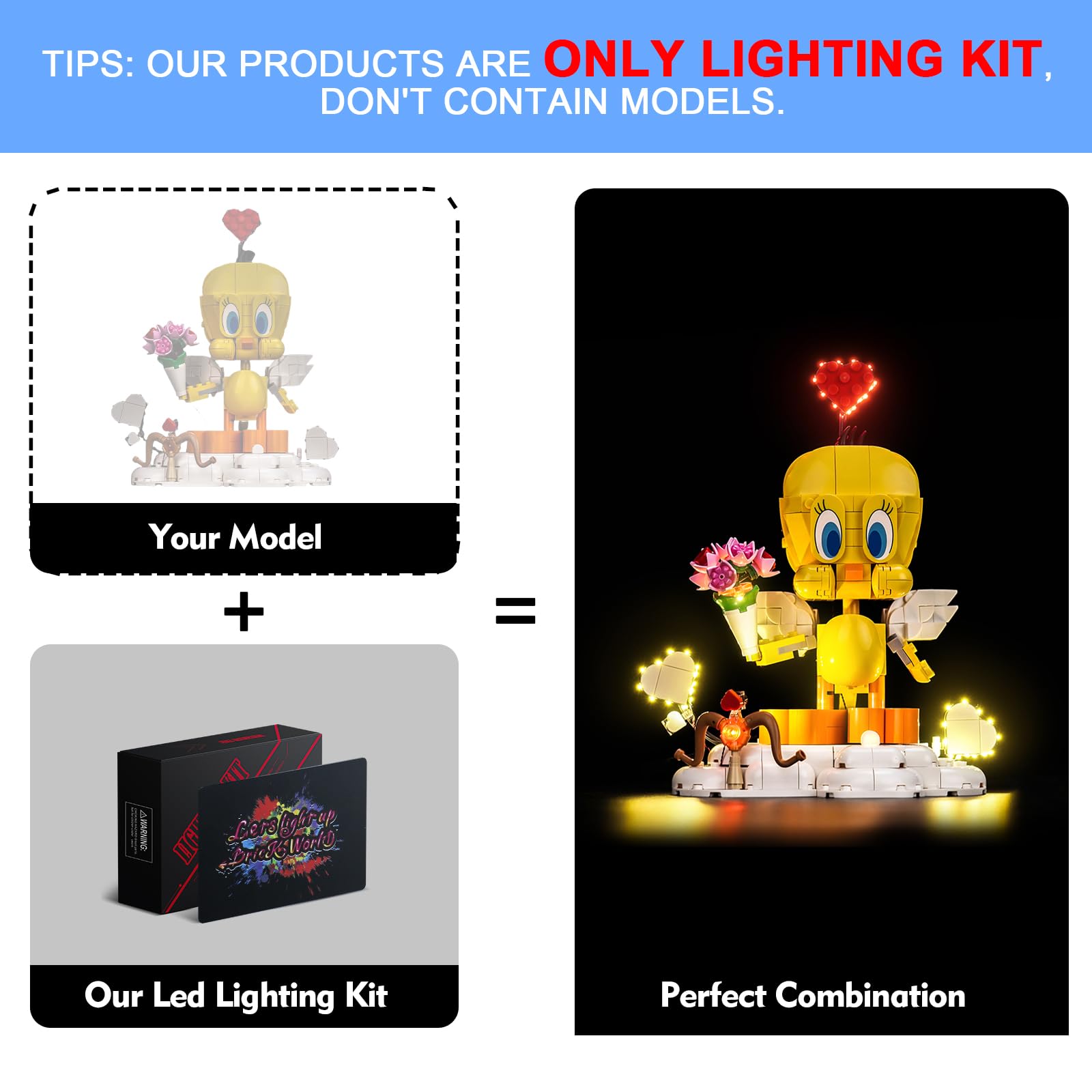 LocoLee Led Light Set Compatible with Lego 40824 Sweetheart Tweety Bird Decoration Led Decoration Lighting Kit Compatible with Lego 40824 Building Blocks Model,Only Lights Set,No Model - Image 3