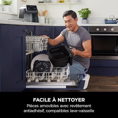 Ninja Air Fryer MAX PRO, 6.2L, sans huile, grand tiroir, rôtir, cuire, frire, familial, numérique, produits congelés, antiadhésif, panier et plaque de cuisson compatibles lave-vaisselle, gris, AF180EU - 7
