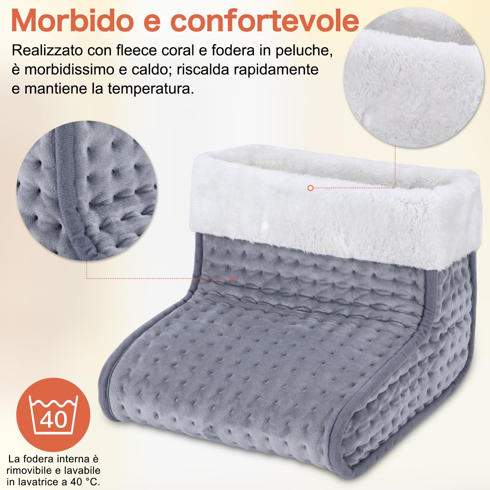 DEWEL Scaldapiedi Elettrico Scaldapiedi con Rivestimento Lavabile, Riscaldamento Rapido a 30-60°C e 10 Livelli di Temperatura Regolabili, Impostazione Intelligente del Timer, Marrone