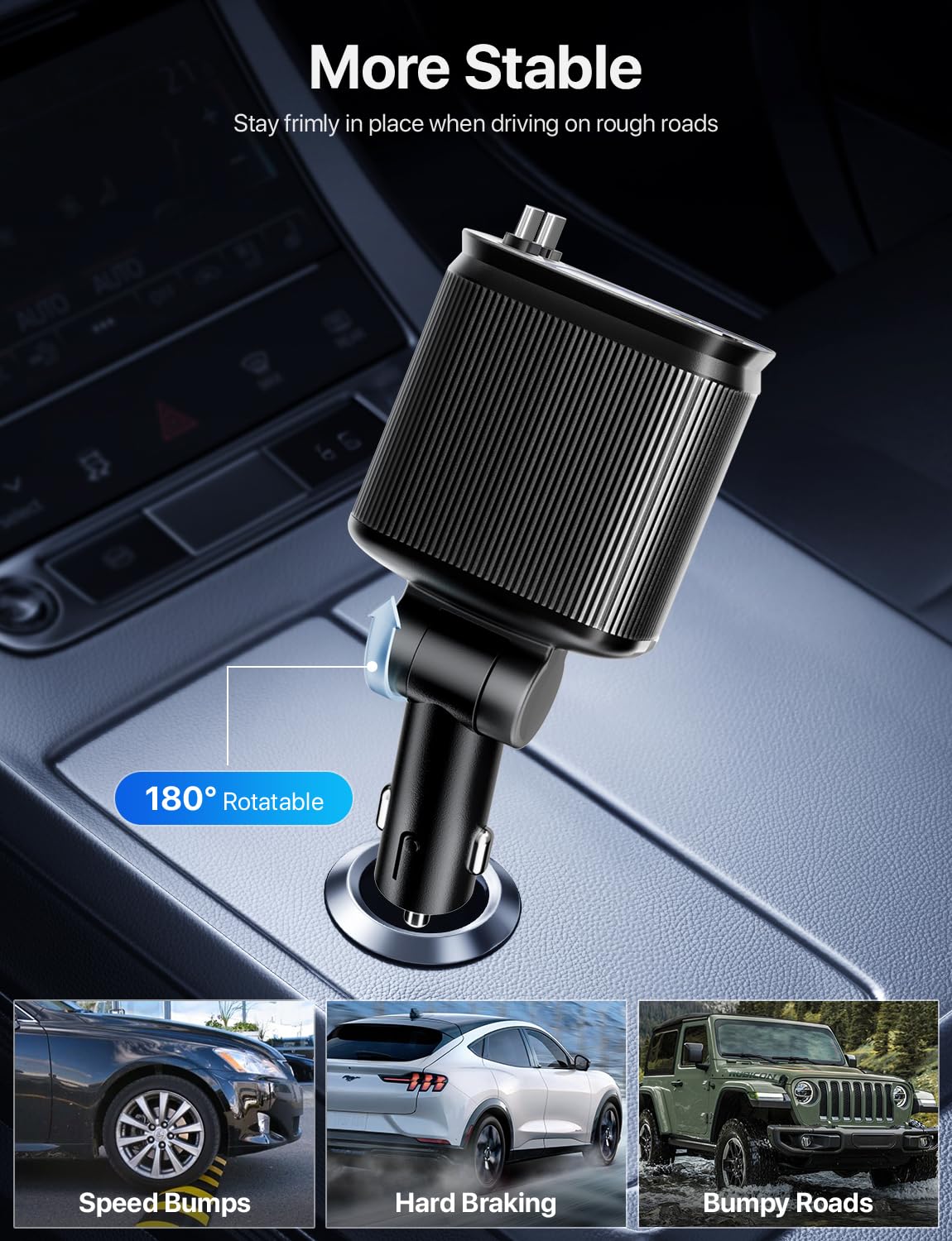 Starlight - Cargador retráctil para coche con cables dobles tipo C, 66 W, luz de estrella en el techo del coche, adaptador retráctil 4 en 1, cable USB C de carga rápida, compatible con iPhone 17/16/15
