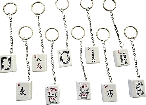 Miniatura 2 de Llaveros de 10 quilates (los patrones de mahjong son aleatorios) con mahjong blanco y decoraciones estampadas