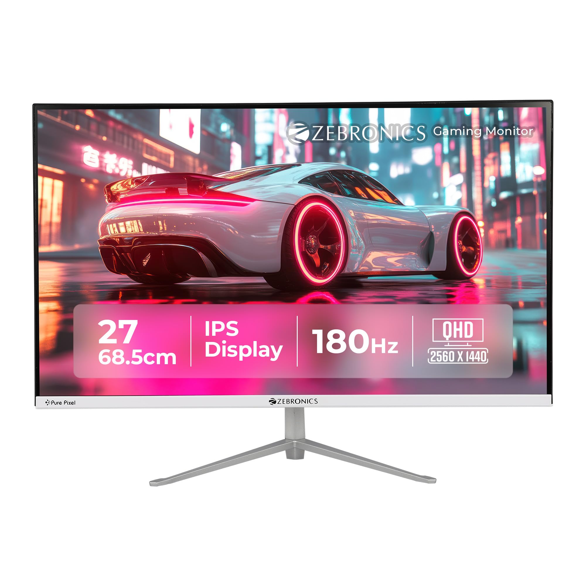 ZEBRONICS 27 Inch QHD Gaming Monitor, 180Hz Refresh Rate,1ms MPRT, IPS Display, 300 Nits, HDR10, 1.07B Colors, 2 x HDMI, 2 x DP, Bezel-Less Design, Built-in Speakers, Wall Mountable (A27QHD LED)-image-8