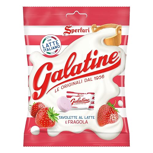 Sperlari Galatine - Bolsas de caramelo de leche de fresa, tabletas italianas de leche en polvo con sabor a fresa envueltas individualmente, bolsa de disponible en Yaxa Costa Rica