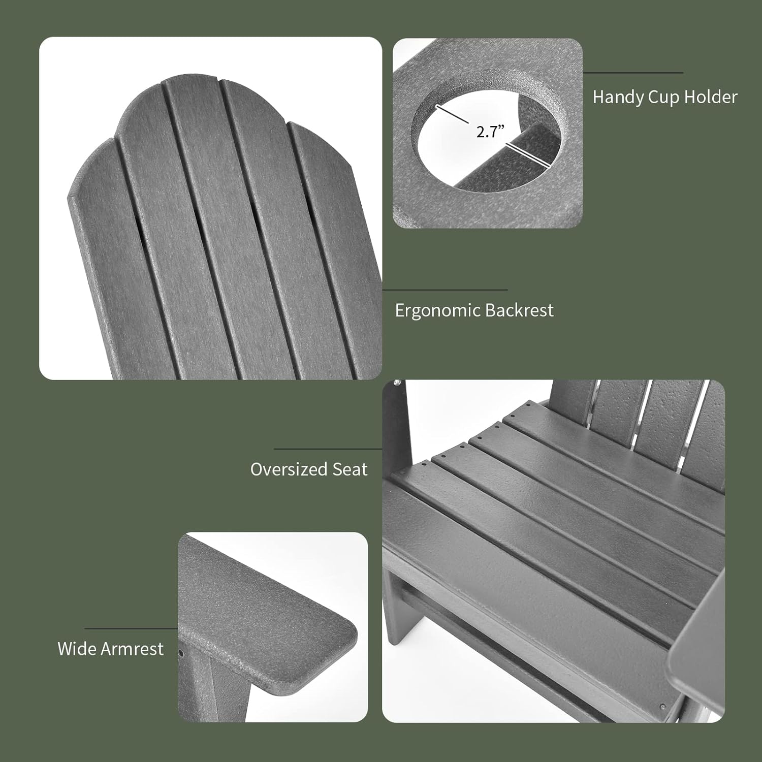 Giantex Adirondack Chair and Outdoor Side Table Set, HDPE Fire Pit Chair Set with Small End Table, Cup Holder, Lounge Set for Outside, Deck, Poolside, Backyard, Garden, Patio Chair Set, Grey