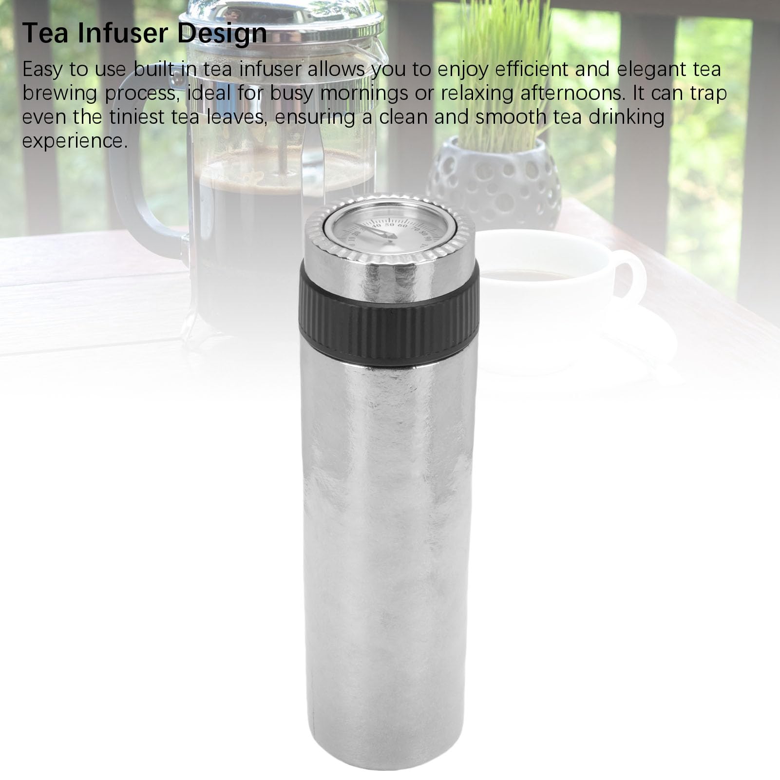 Botella Infusora de té Aislada, Botella de Agua Al Vacío Eficiente a Prueba de Herrumbre para Bebidas Frías y Calientes, café, Amantes del té, Oficina, 420mL Ti