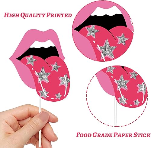 Miniatura 4 de Whaline 72 piezas de decoración de cupcakes preppy 12 diseños de cara rosa, estrella, relámpago, labios, palillos de cupcakes, palillos de comida