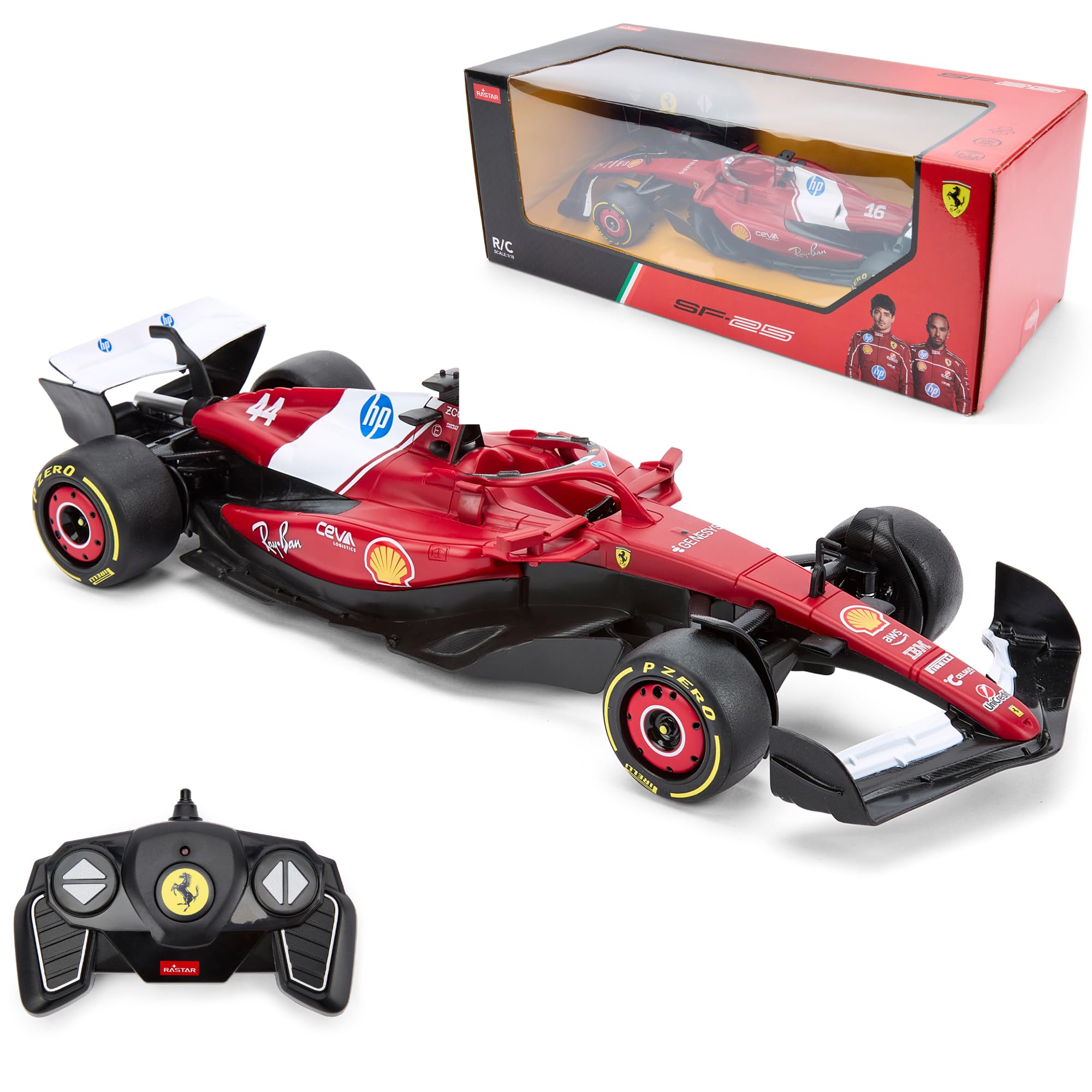 Ferrari SF-25 RC Car (1:18 Scale) - 2025 Formula 1 Remote Control Car Drivers - Charles Leclerc + Lewis Hamilton Drive To Survive