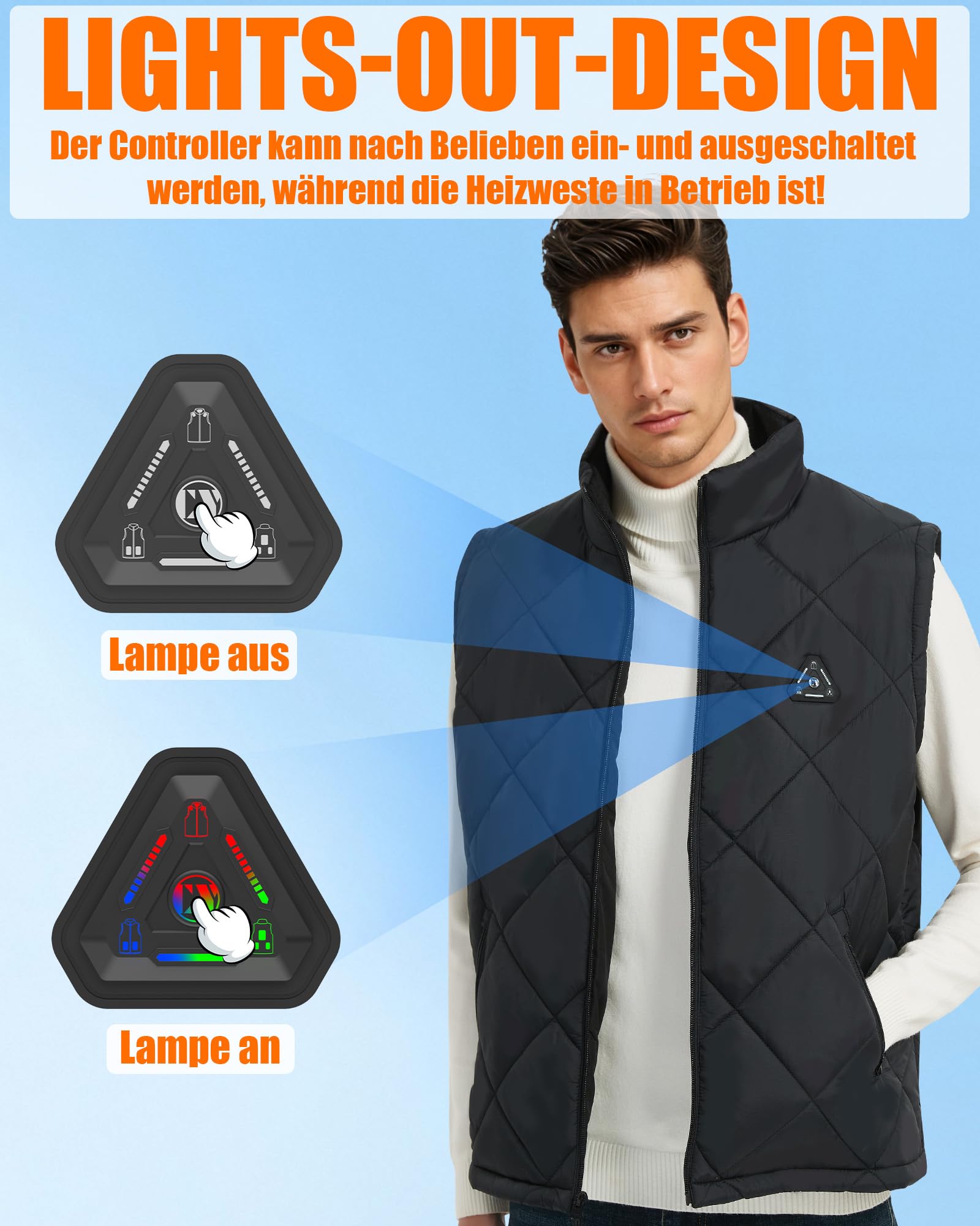 CYCYHEAT Gilet riscaldabile da uomo con batteria da 7,4 V 10000 mAh e controllo 4 in 1, leggero gilet riscaldante imbottito con tecnologia di riscaldamento al carbonio migliorata per attività