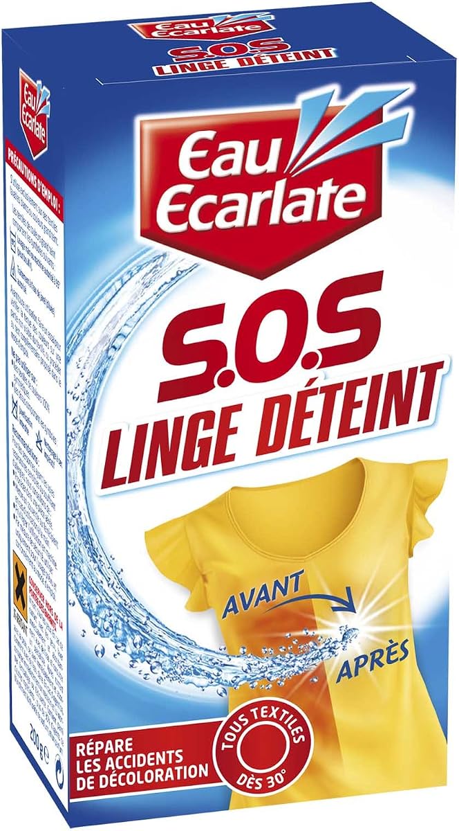 ‎Eau Ecarlate Accident de Décoloration – Sos Linge Déteint Rénovateur Poudre (200g) – Répare les accidents de décoloration et ravive les couleurs