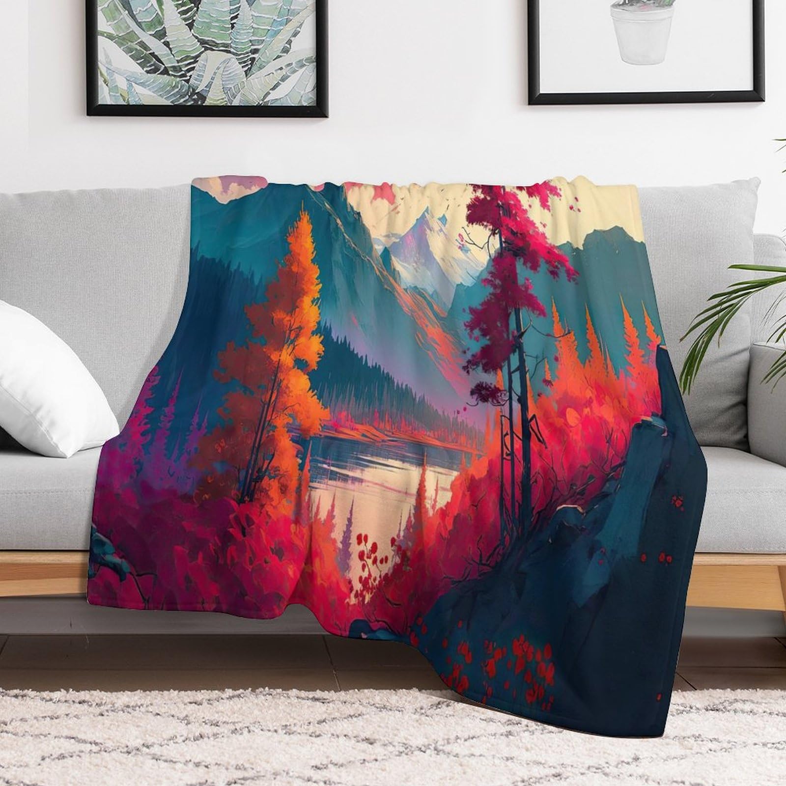 Couverture en Montagne majestueuse 3D Impression Chaudes Moelleuse Couverture en Polaire Flannel Légères Couvertures Toutes Saisons pour Voyager, Lit Ou Canapé （150×200cm）