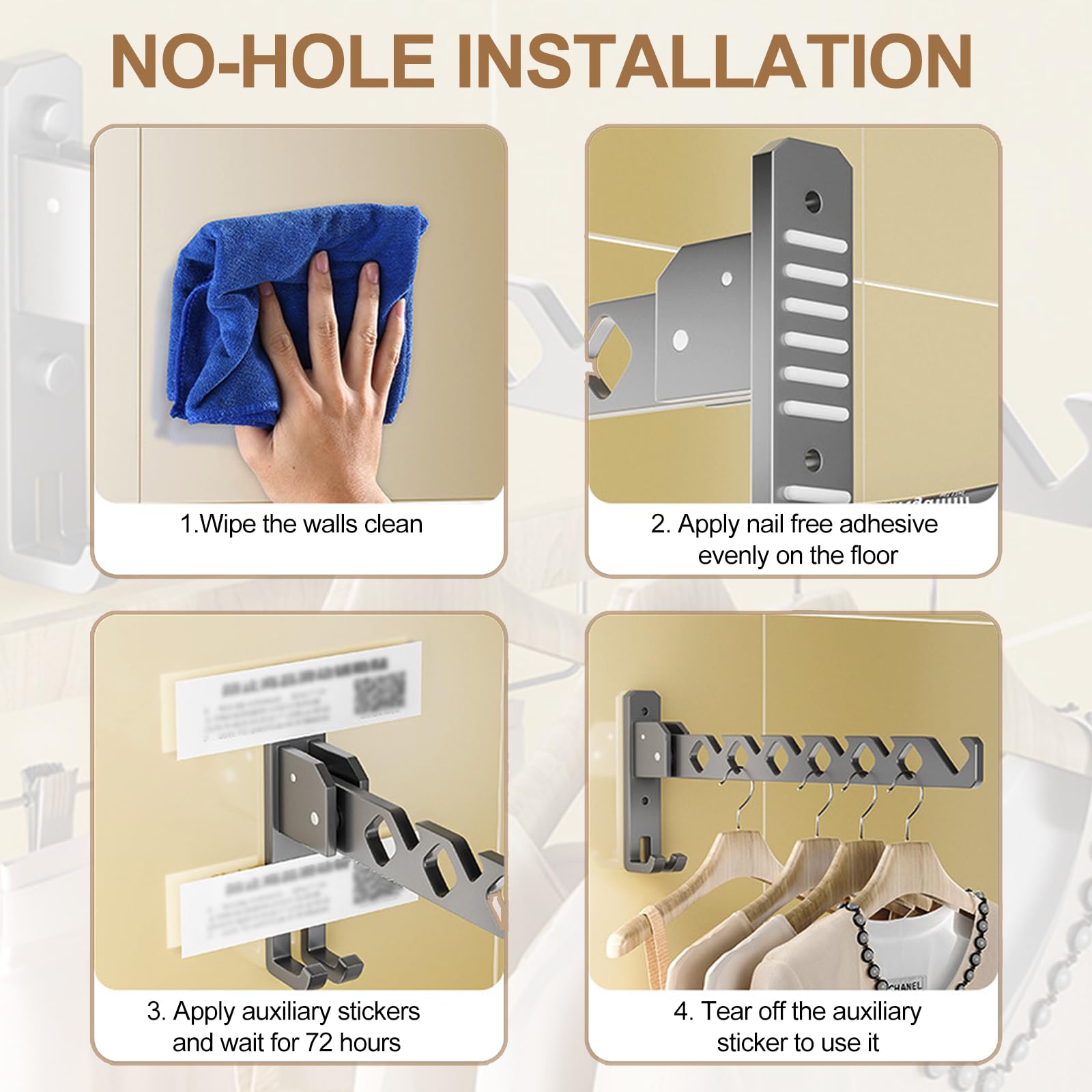 2 Appendiabiti Pieghevoli Da Parete - Girevoli 180°, In Ferro Argento - Per Bagno, Camera, Balcone - Foto 2