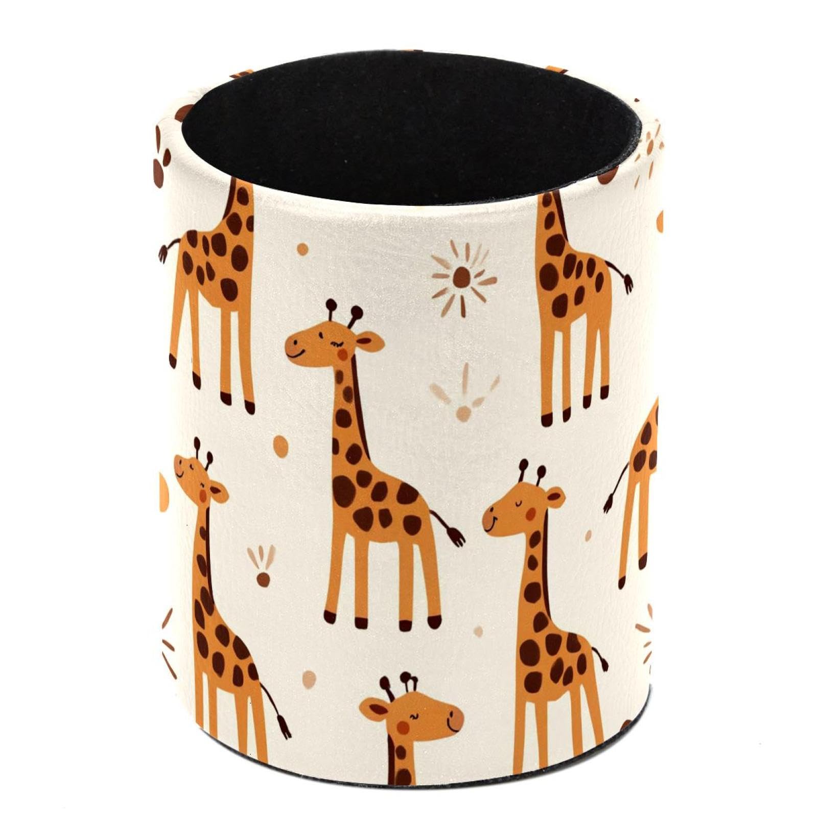 HEOEH Cute Giraffes Pen Holder for Desk, PU Leather Pencil Holder Pen Cup Marker Holder Makeup Brush Holders, Desk Accessories & Workspace Organizers for Home, Office