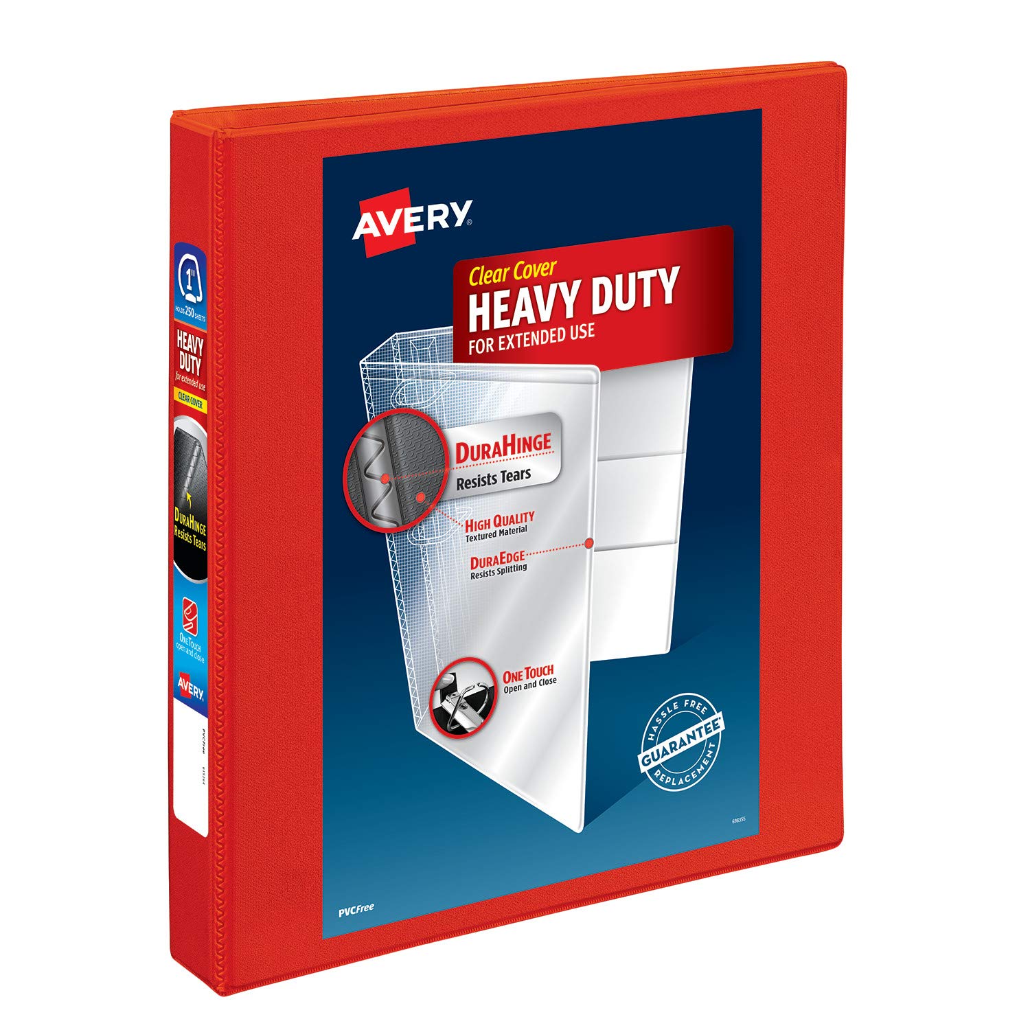 Heavy Duty View 3 Ring Binder, 1" One Touch EZD Ring, Holds 8.5" x 11" Paper, 1 Red Binder (79170)