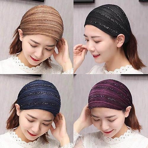 Miniatura 3 de Diadema elástica con purpurina, diadema ancha turbante, bandas elásticas para el cabello, bufandas, accesorios para el cabello, tocados para mujeres