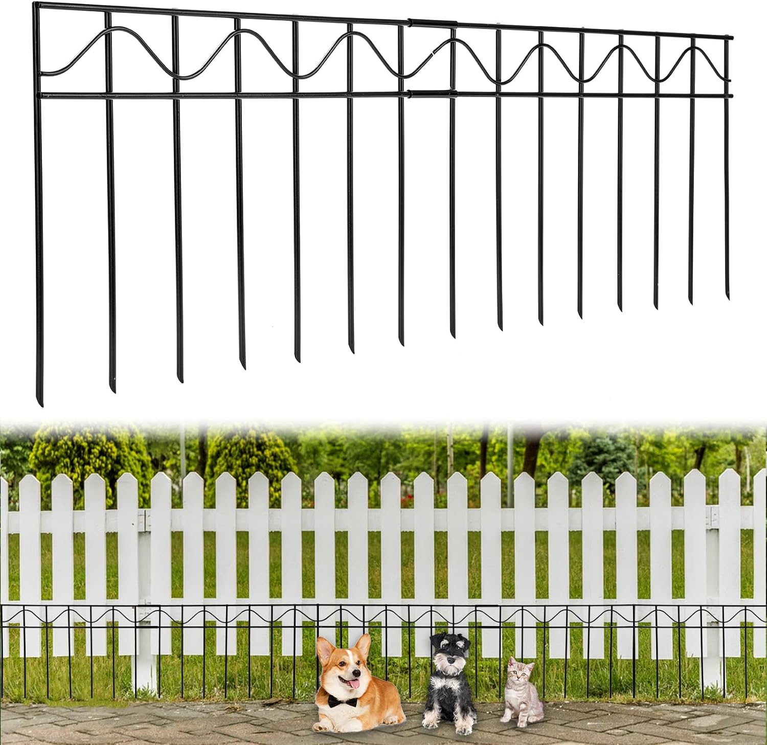 Paquete de 10 vallas decorativas de jardín de 32 x 10 pulgadas, valla de barrera de animales, espacio de picos de 2.3 pulgadas, valla sin