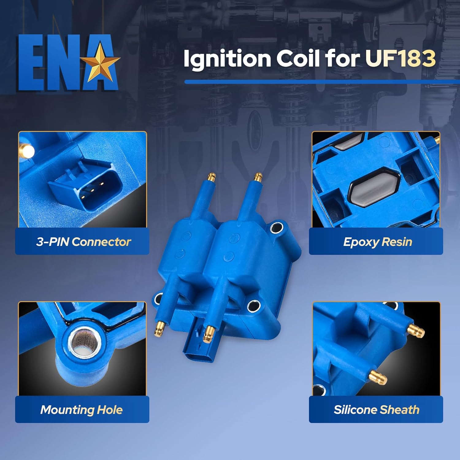 ENA Blue Ignition Coil Pack Compatible with Chrysler Dodge Jeep Eagle Plymouth Mitsubishi Neon Sebring Avenger Eclipse Voyager Stratus 2.4L 2.0L L4 8.0L 8.3L V10 Replacement for UF189 UF403 UF410