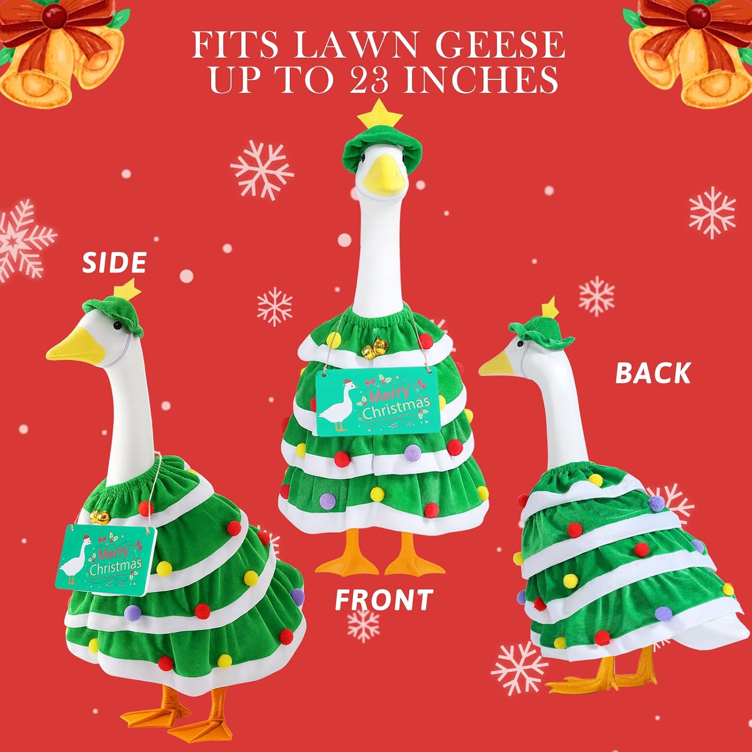 Christmas Porch Goose Outfits with Hanging Sign,Fit 23-28 Inch Porch Goose Statue Outfit for Lawn Yard Patio Outdoor Holiday Outfit Clothes Decoration