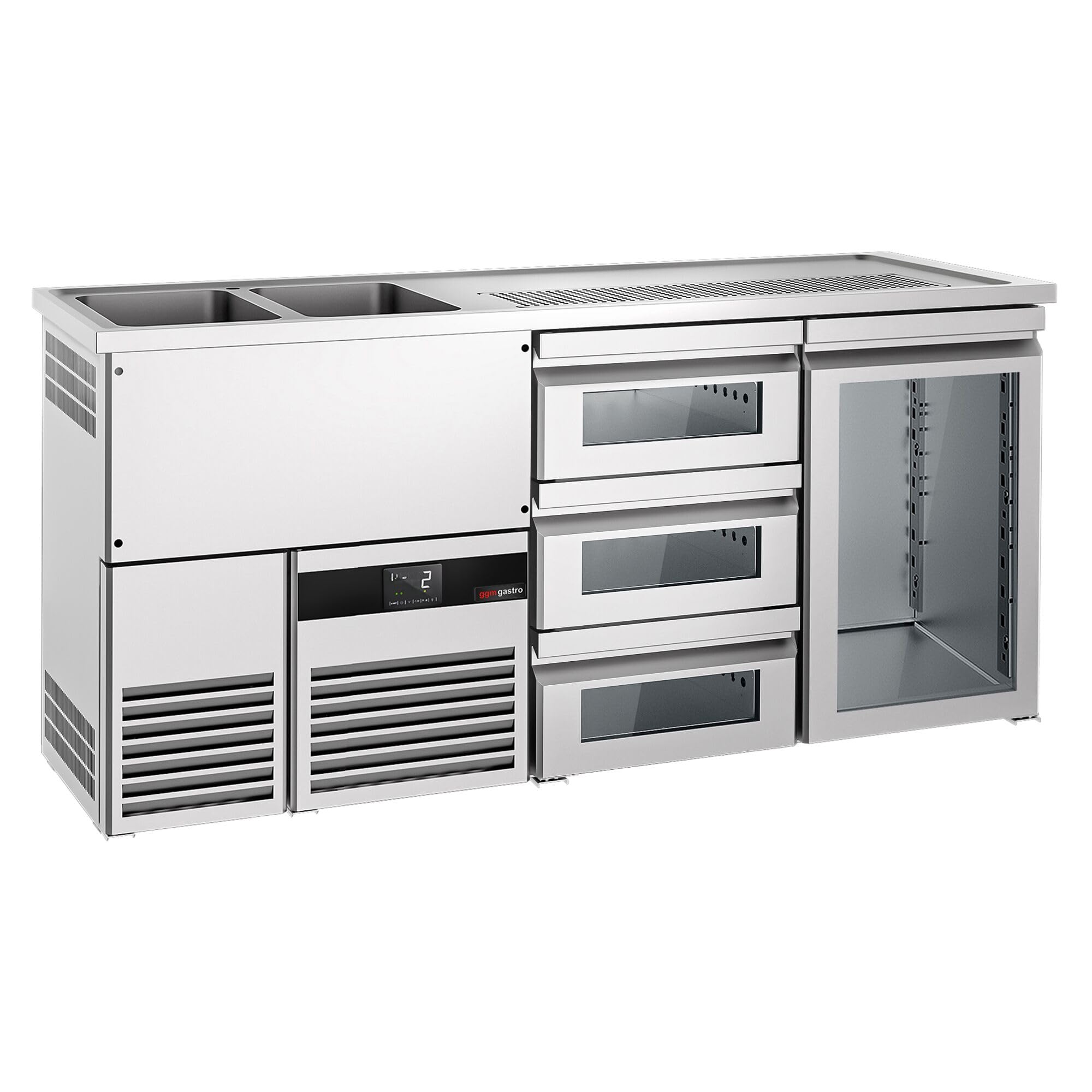 GGM Gastro | BLF207D#SG13#GT | Biertheke PREMIUM - 1950x700mm - 1 Glastür & 3 Glasschubladen