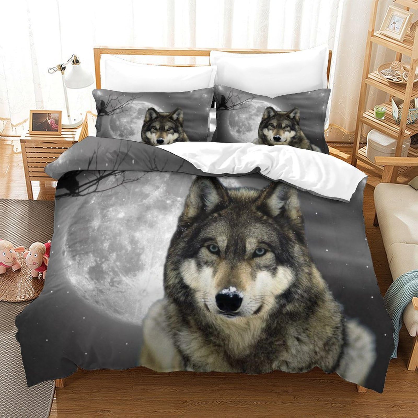 Sets de housses de couettes loup 3D 200x200cm pour des nuits apaisantes et douillettes
