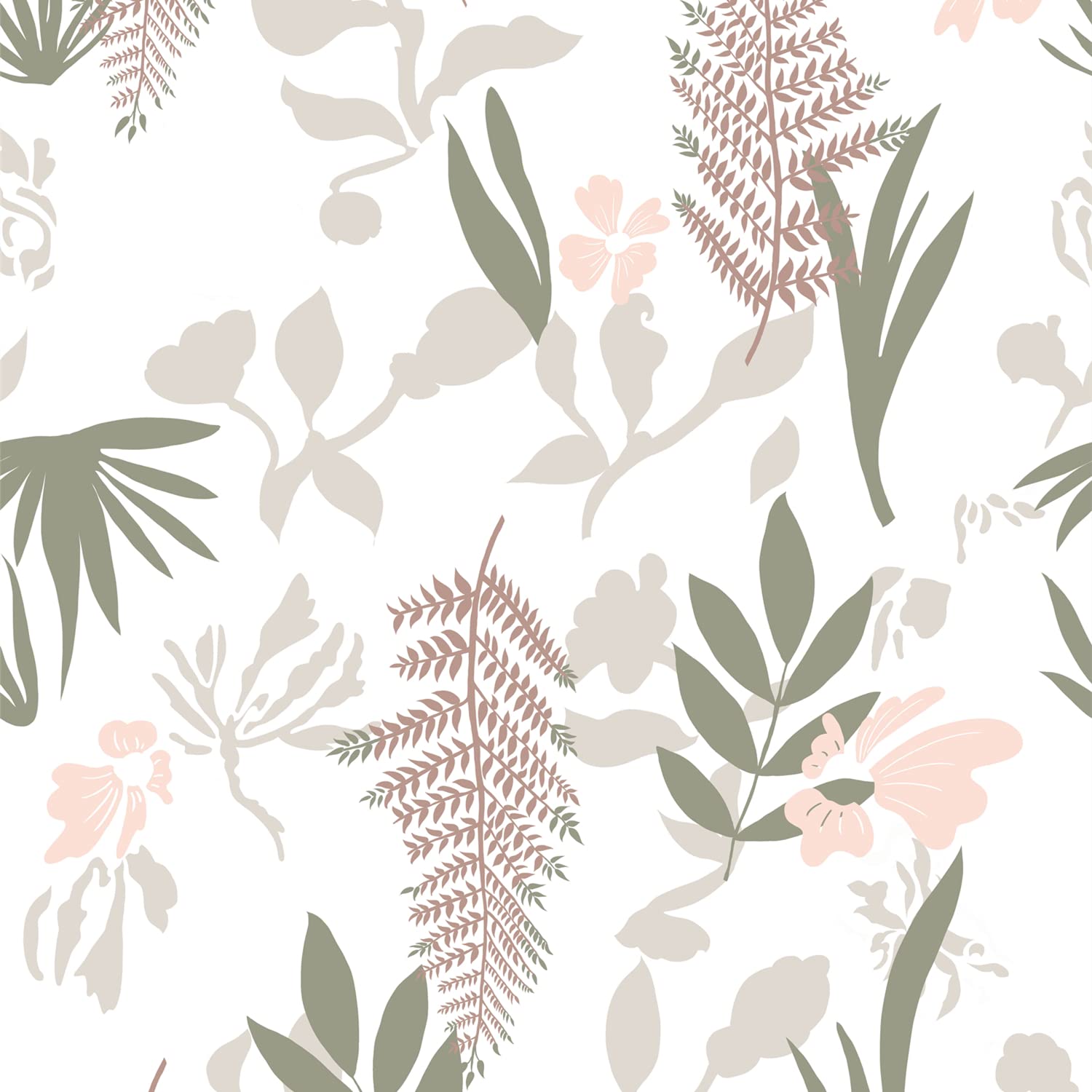 Papel pintado floral autoadhesivo rosa y verde de 44.5x1000cm para forrar armarios