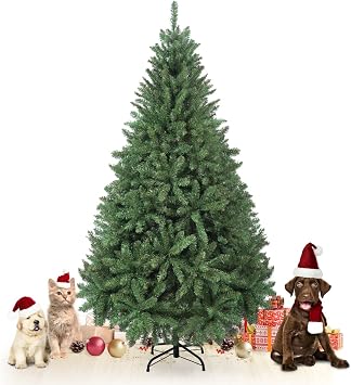 Fencer Wire Premium Dunhill Fir Artificial 6 Feet Green Christmas Tree, w/Full 1,430 Pre-Hinged Branch Tips, Includes Metal Stand, Fake Xmas Tree for Indoor Home, Office, Party, Holiday Decoration