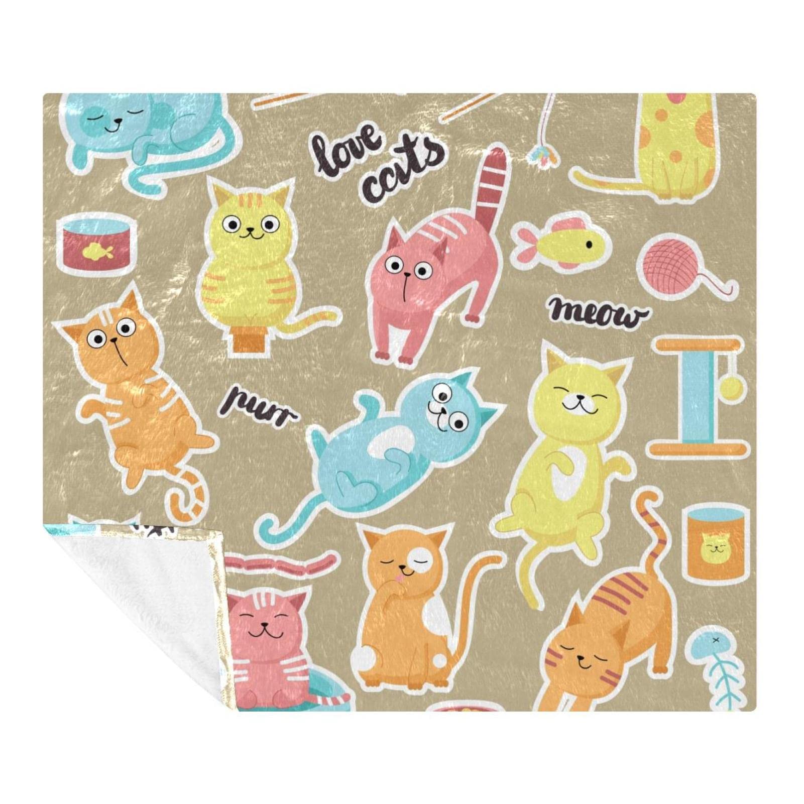 Couvertures chaudes et douces en microfibre plaid chat cartoon pour chambre d'enfant