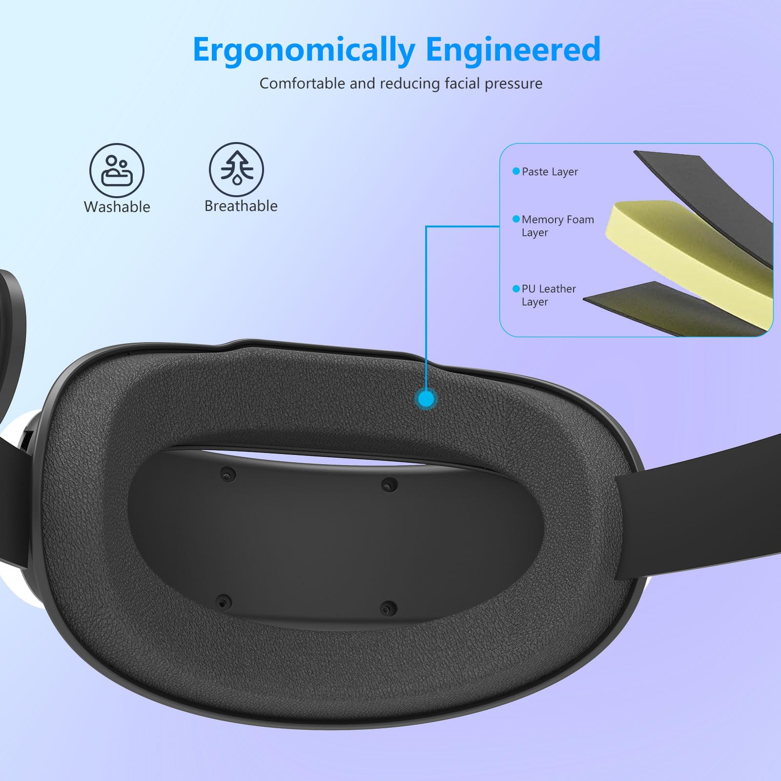 Miękkie i wygodne nakrycie głowy do Oculus/Quest3/3S, regulowana i trwała elastyczna taśma, podwójne pokrętła minimalizujące nacisk głowy i zwiększają równowagę, idealne do intensywnych przygód VR