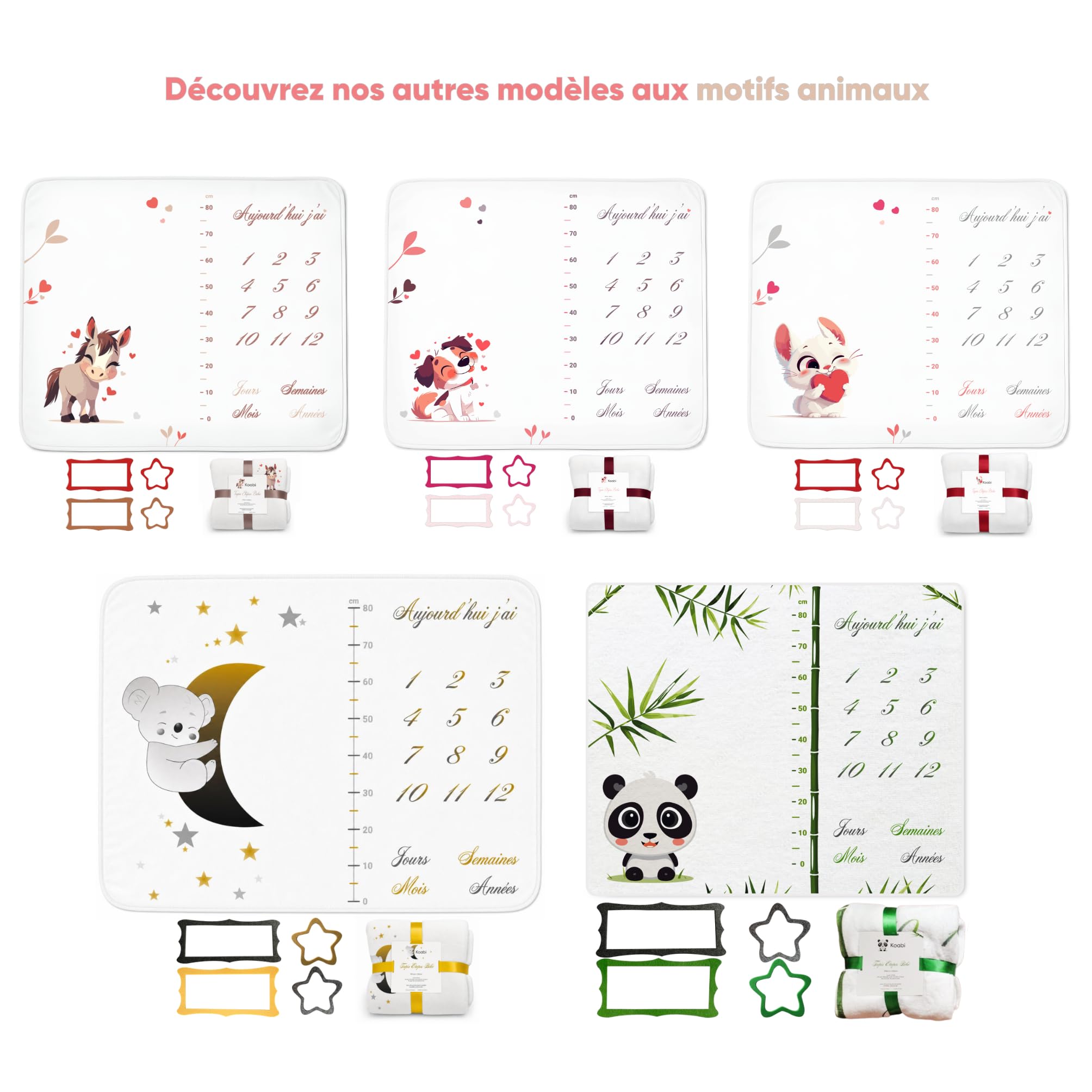 Couverture Étape Bébé en Français | Tapis Evolution | Garçon ou Fille, Unisexe | Fleurs, Coeurs, Cheval | Suivi Âge & Taille | Cadeau Naissance | Doux & Confort | 120x100cm