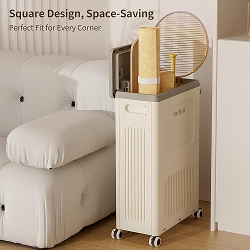 Miniatura 3 de Mrbin Contenedores de almacenamiento de plástico delgados con tapa, 40 litros11 galones, contenedores rectangulares con ruedas, cajas organizadoras