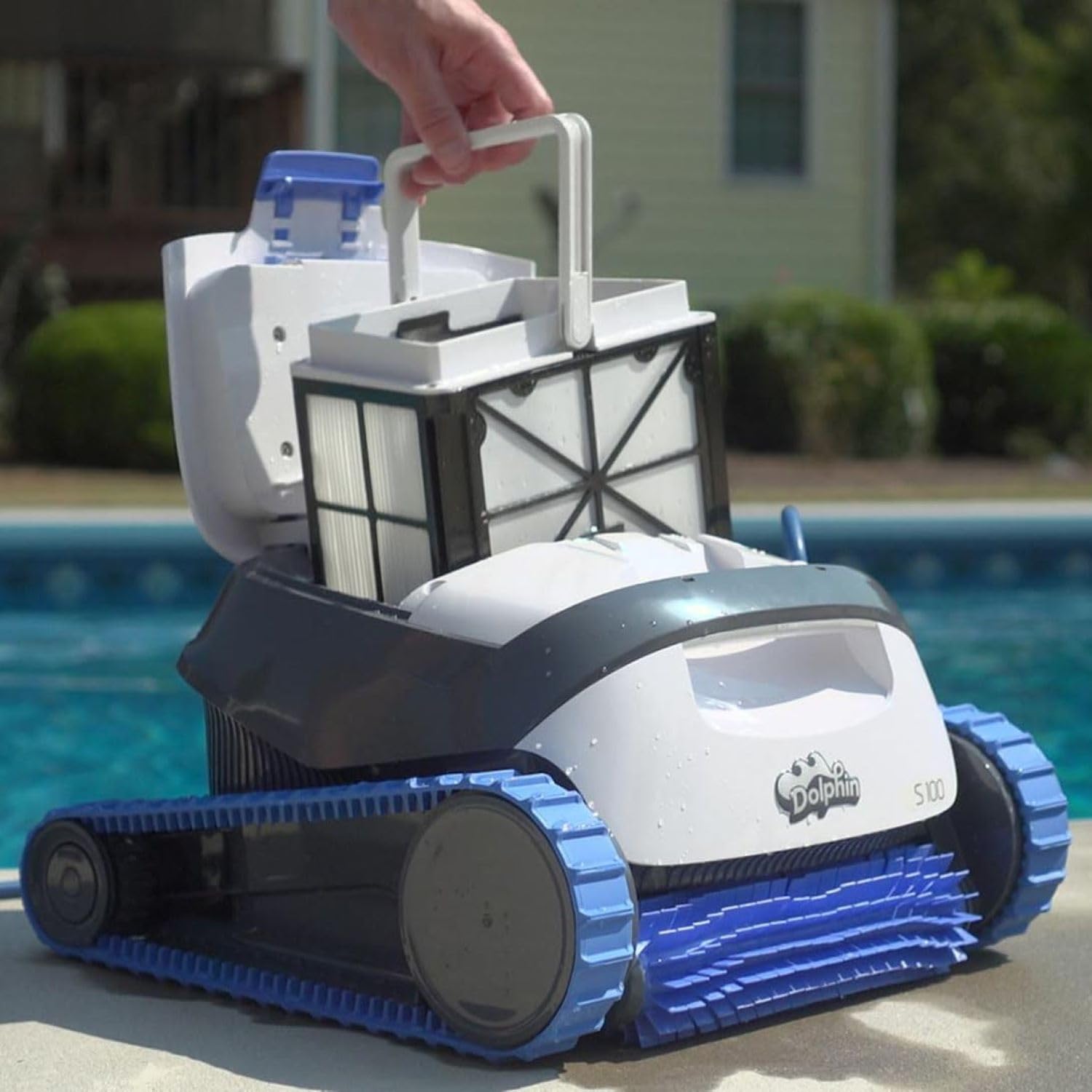 Dolphin S100 Robot Piscine Nettoyage des Parois, Aspirateur Piscine avec Système de Filtration Fine et Ultra Fine, Navigation Intelligente, pour Piscine Hors-Sol Jusqu’à 10 m