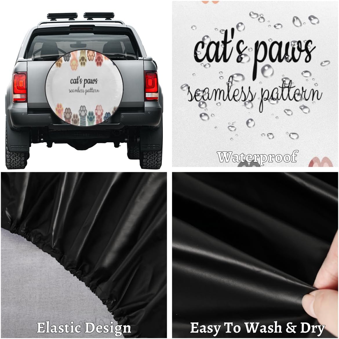 Cats Paws Tire Covers Portable Spare Tire Cover Soft Durable Waterproof Dustproof 3 Sizes 14 15 16 Inches for Car Truck SUV Trailer Camper