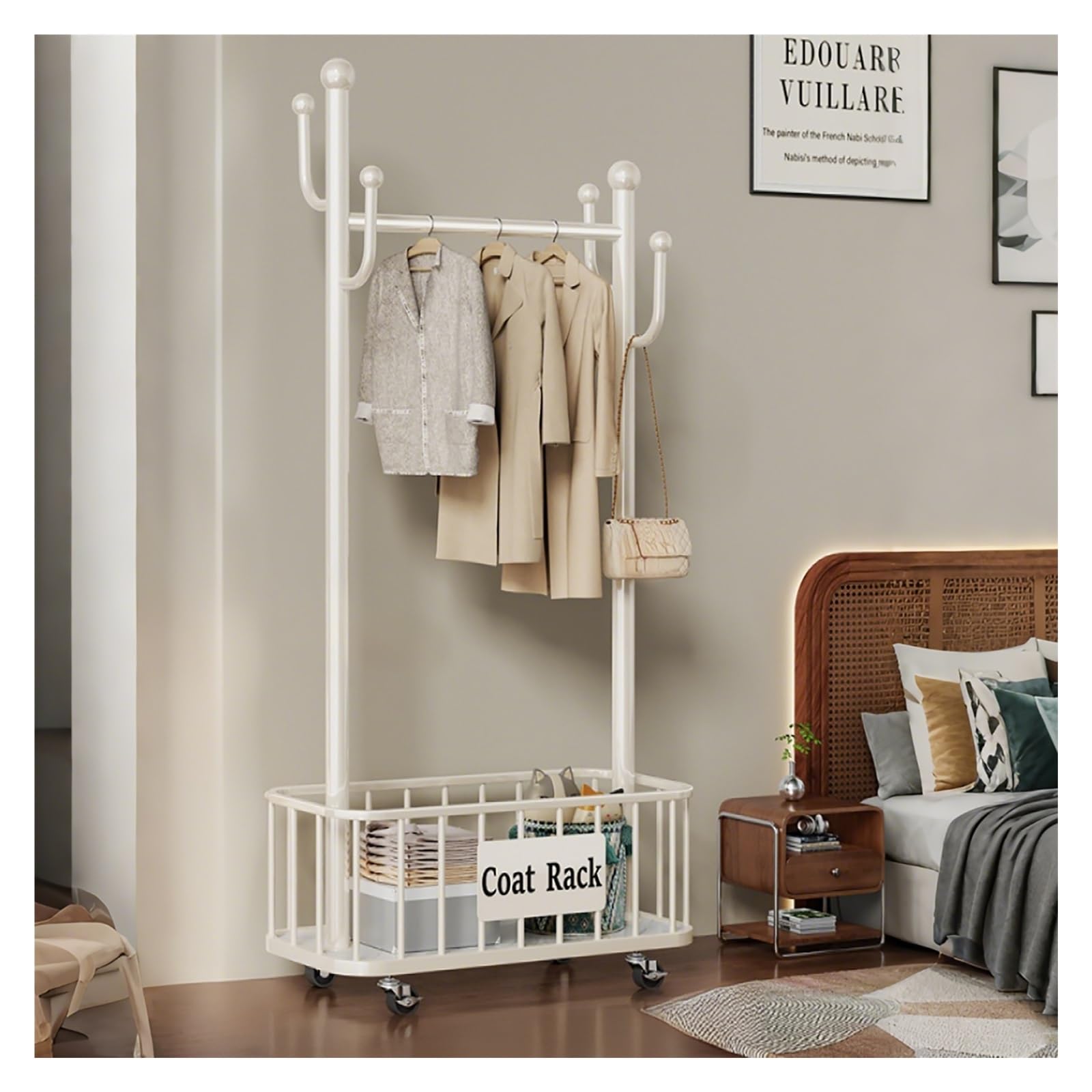 Lshtshf-ou Heavy Duty Rolling Clothes Rack Clothing With Wheels Garment Racks For Hanging Wardrobe For Bedroom Laundry Living Room(White,60cm/23.6in)