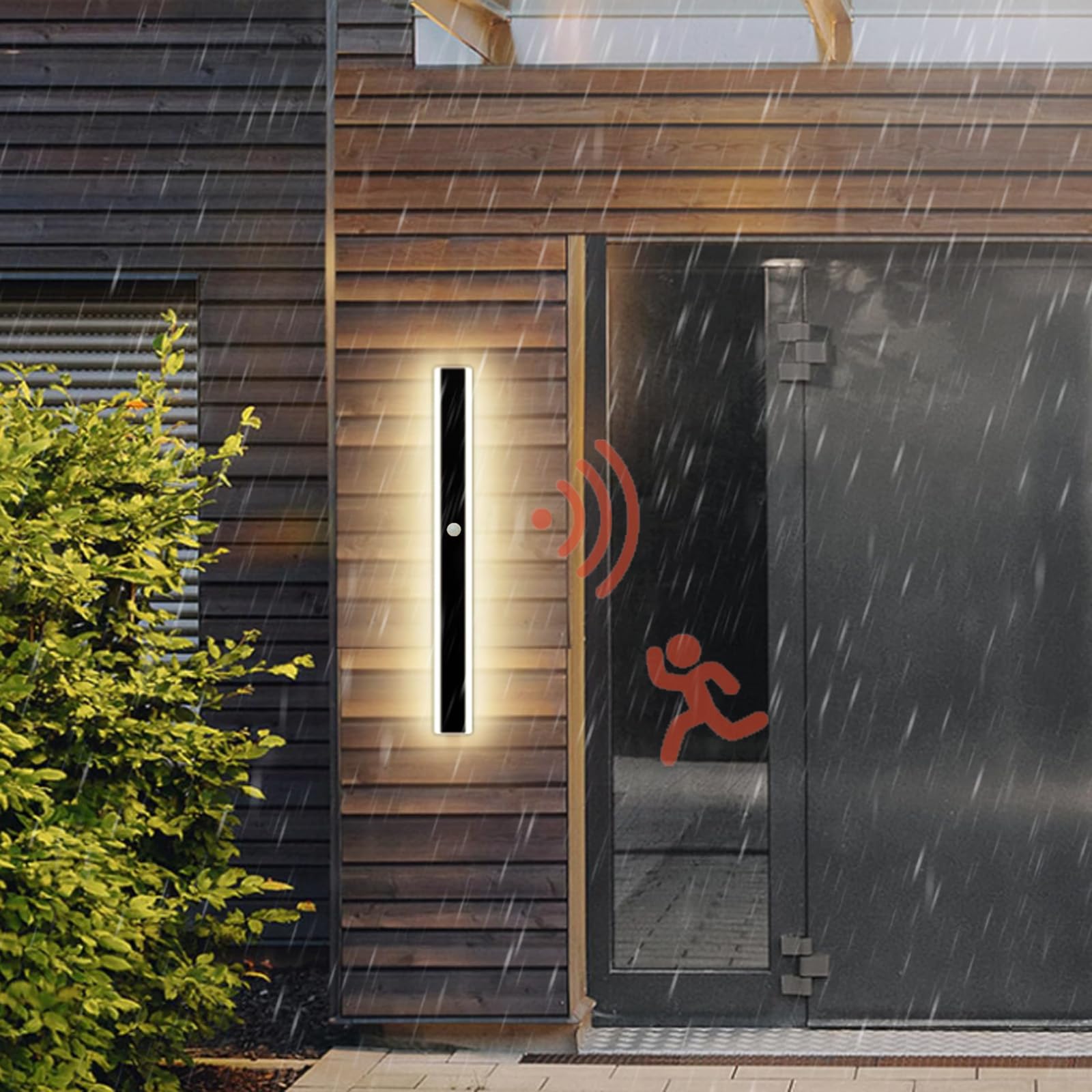 TZSMUM LED Outdoor Garden Wall Light with Motion Sensor Wall Lamp IP65 Waterproof Long Wall Sconce Outside Yard Black 3000K/4000K/6000K Exterior Lighting Courtyard Terrace (100cm,B Neutral Light)