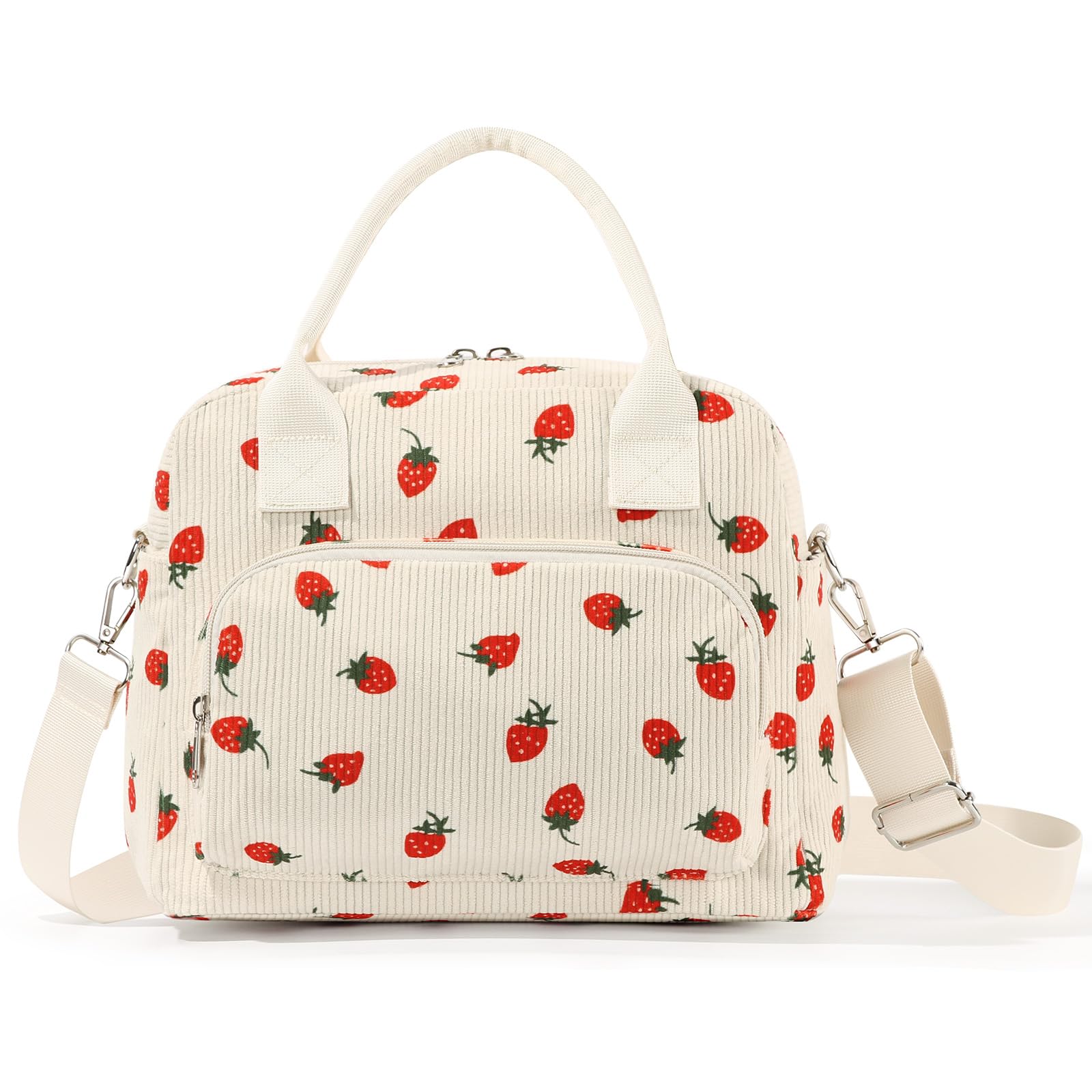BuyCard Lunch Bag for Women,Insulated Lunch Bag for Adults, Waterproof & Oilproof Cool Bag for Work, School, Picnic & On The Go. (Beige-Strawberry)