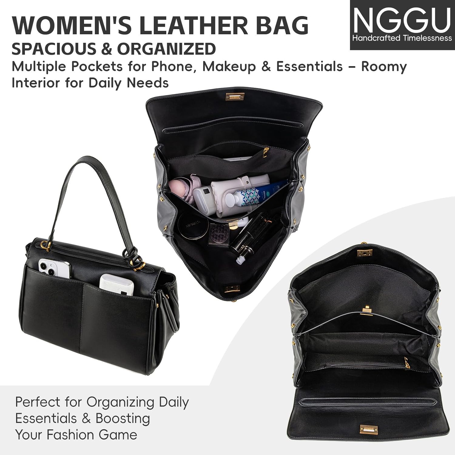 Suede & Leather Tote Bag for Women,Soft Leather Shoulder Handbags for Ladies,Satchel Purse for Travel Work