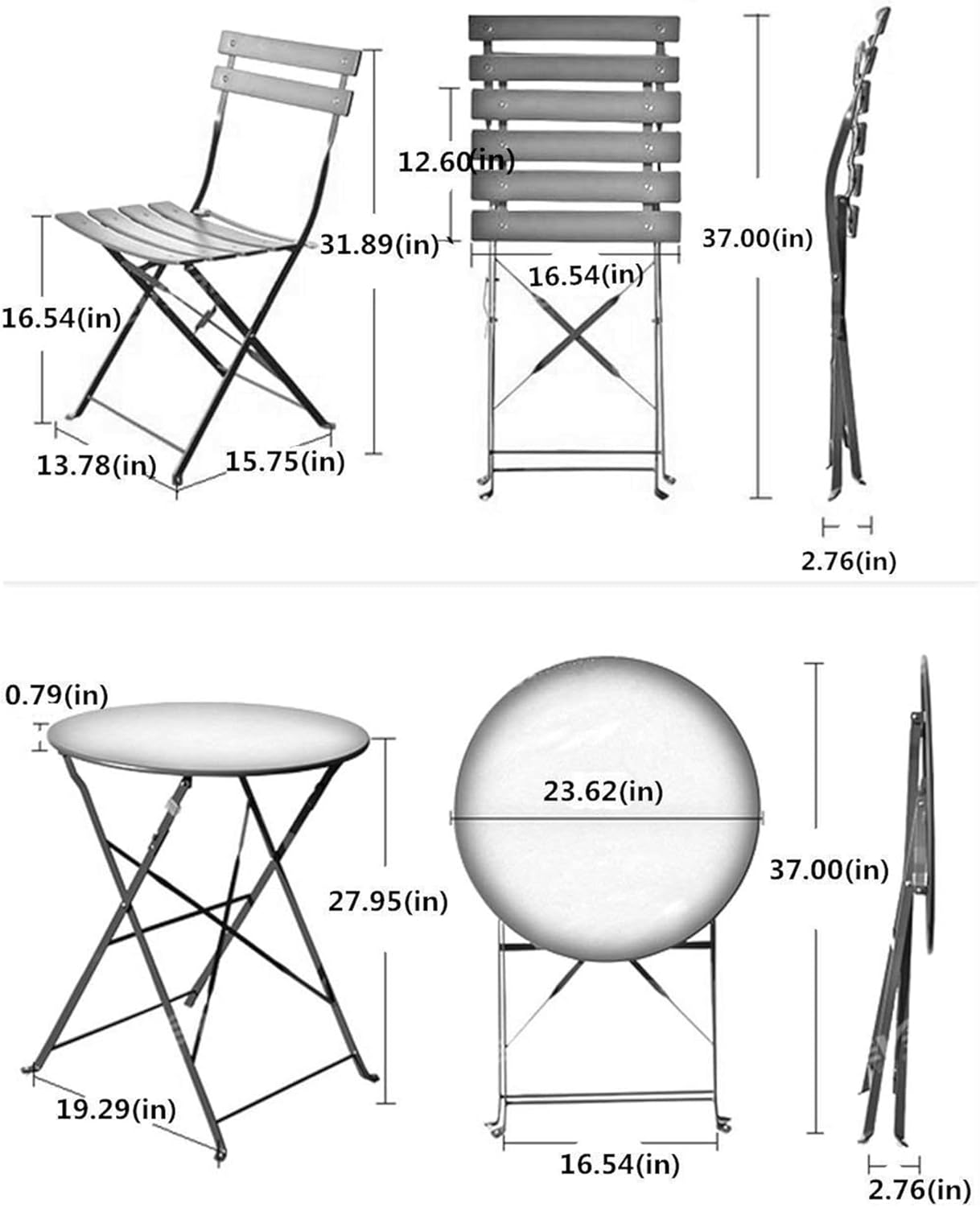MONDAWE 3-Piece Patio Bistro Set Premium Steel Folding One Table with Two Chairs Set Powder-Coated Iron Dining Foldable Chairs Conversation Coffee Table Set for Garden Backyard Camping, White