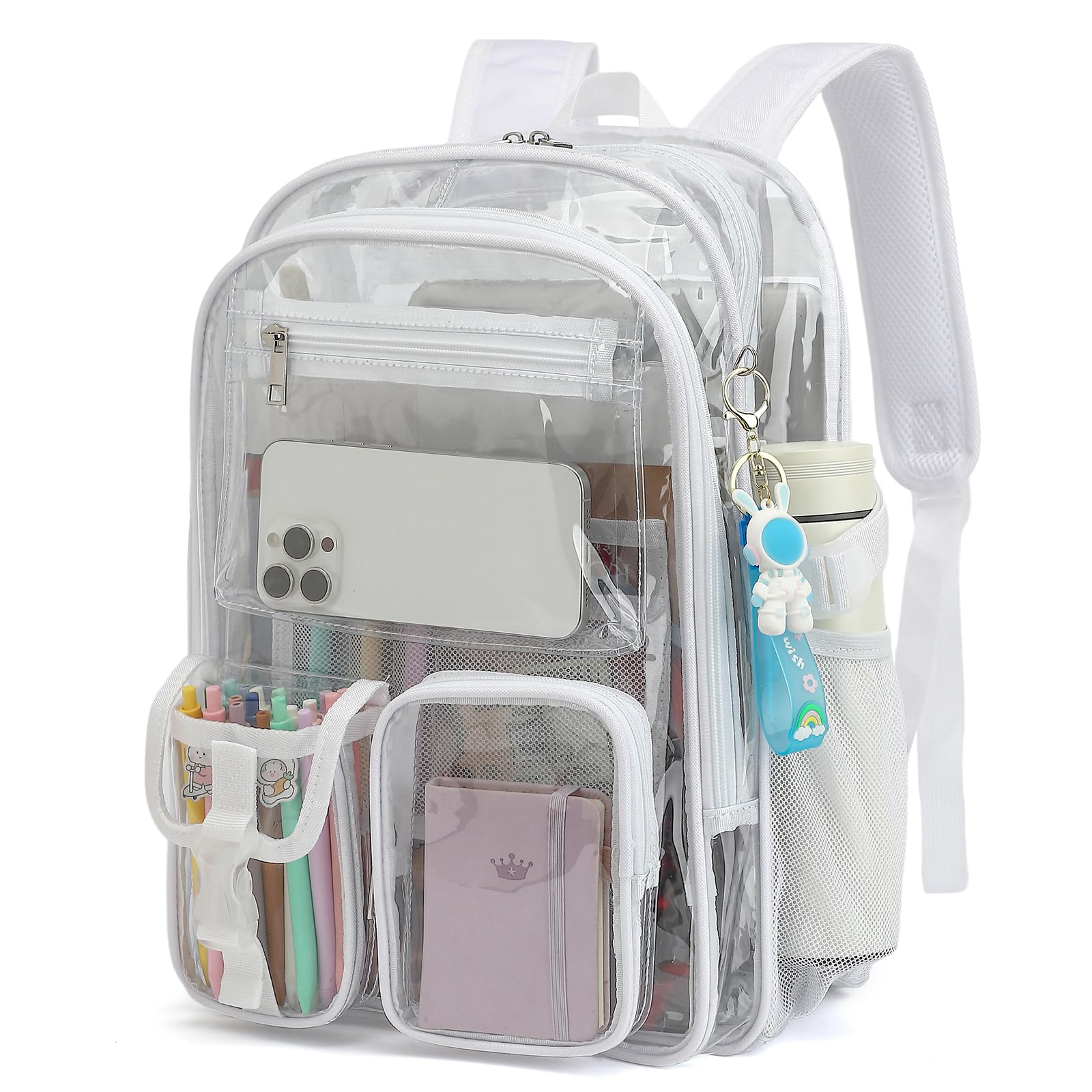 Transparenter Rucksack, strapazierfähig, transparent, Stadiongenehmigt, für Schule, Arbeit, Sport, Reisen