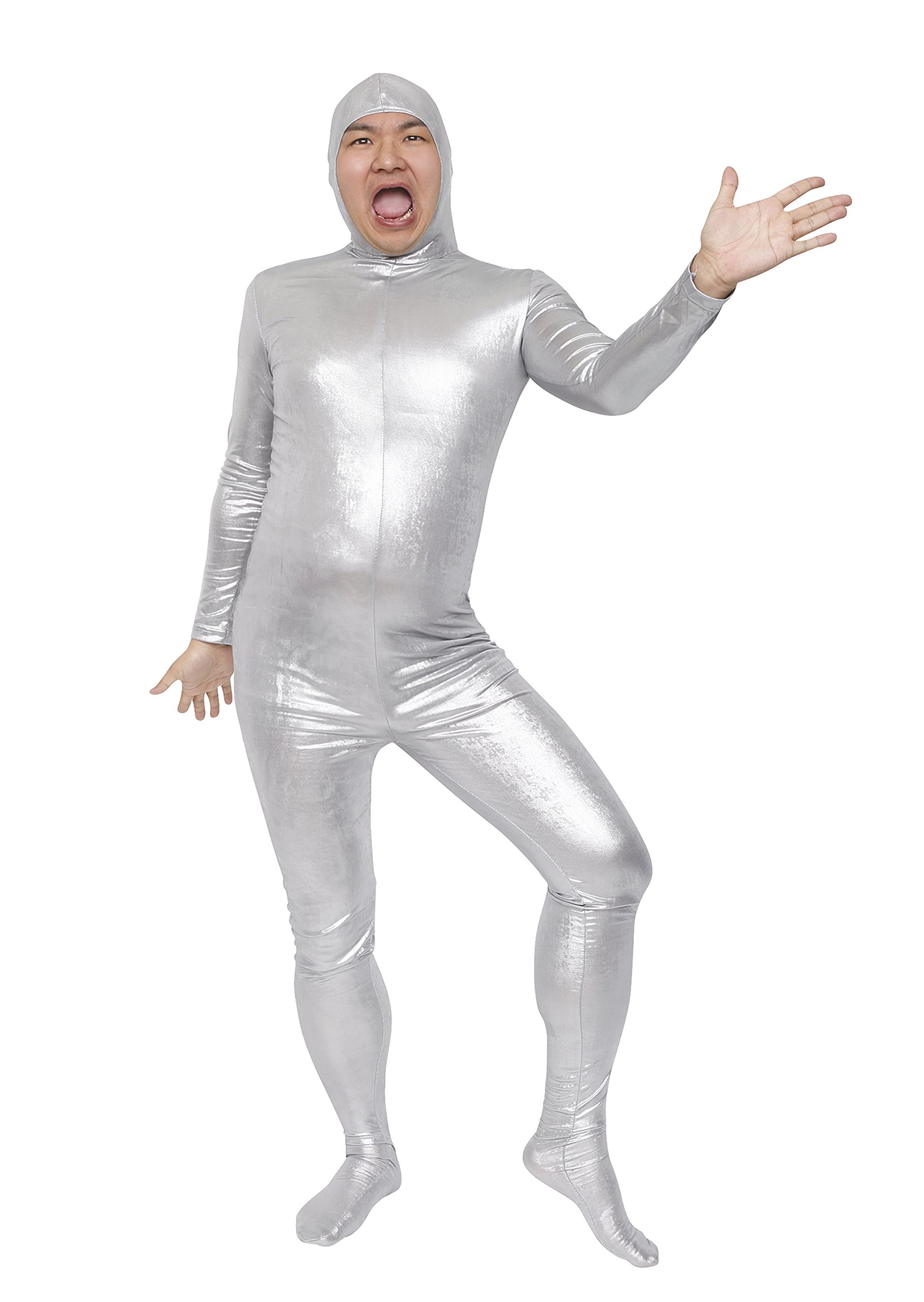 Party City Stretchy Full Body Tights, Variety Goods, L, Silver