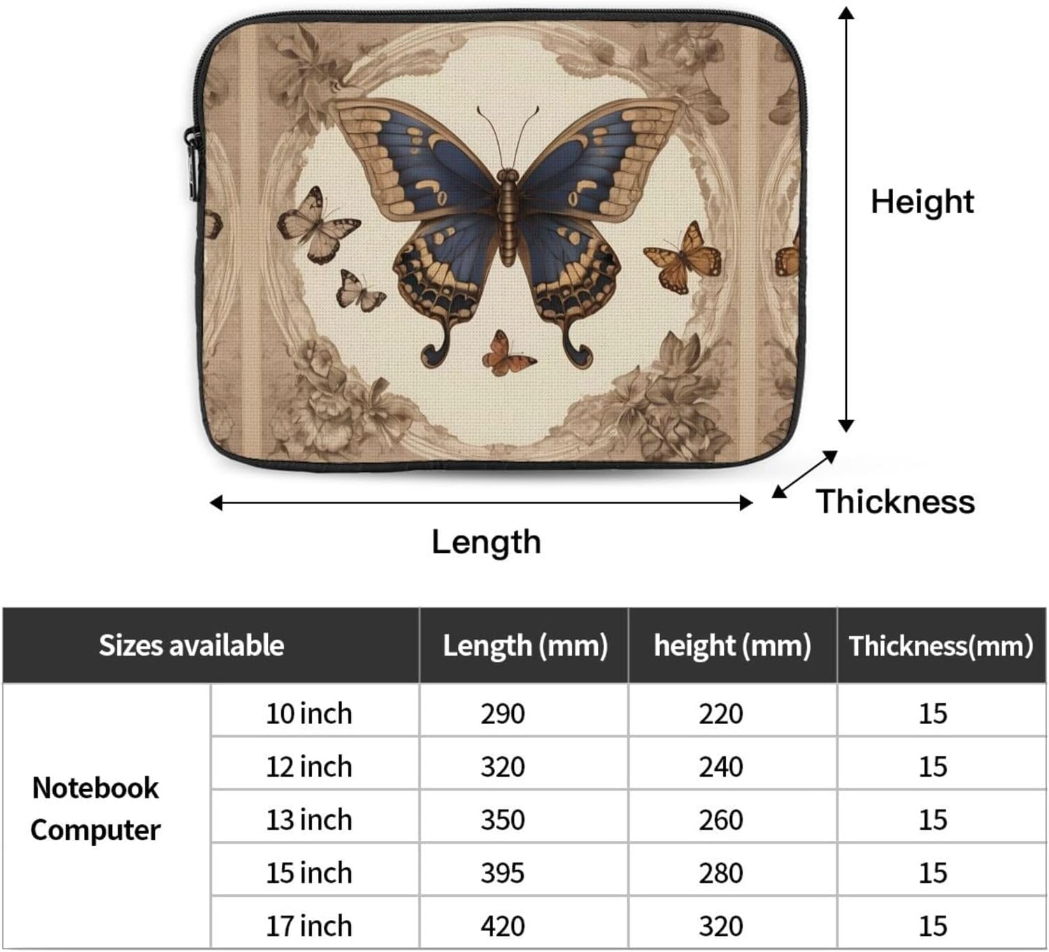 Via Butterfly Printed 13 inch Laptop Case, Business/Office Commuter Laptop Case image 4