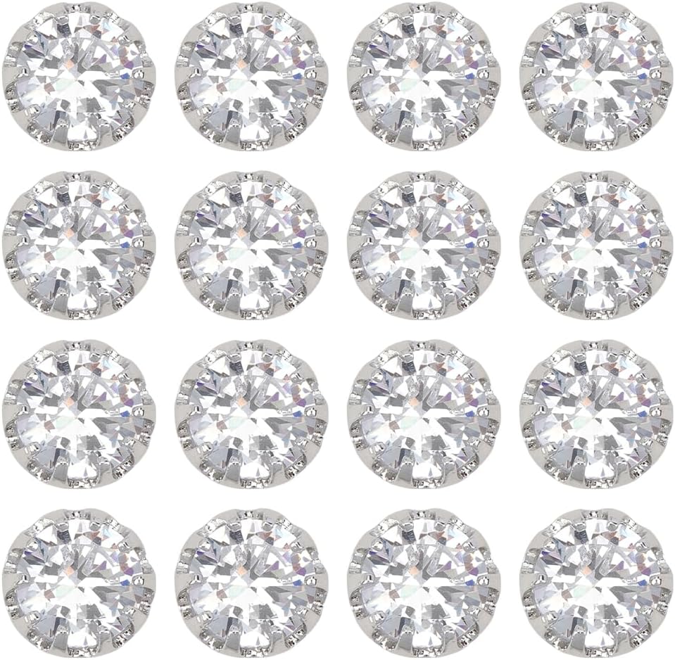 16pcs Rhinestone Buttons Sewing Button with Shank Brass Clear Cubic Zirconia Cufflinks Crystals Glass Buttons with Diamond Shirt Cufflinks for Sewing Clothes Blazer Suits Jacket Bags