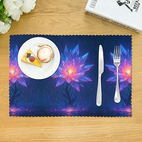 Miniatura 3 de Rectangular Placemats Set of 4, Heat Resistant Crystal Giant Flower Printed Kitchen Dining Table Mats