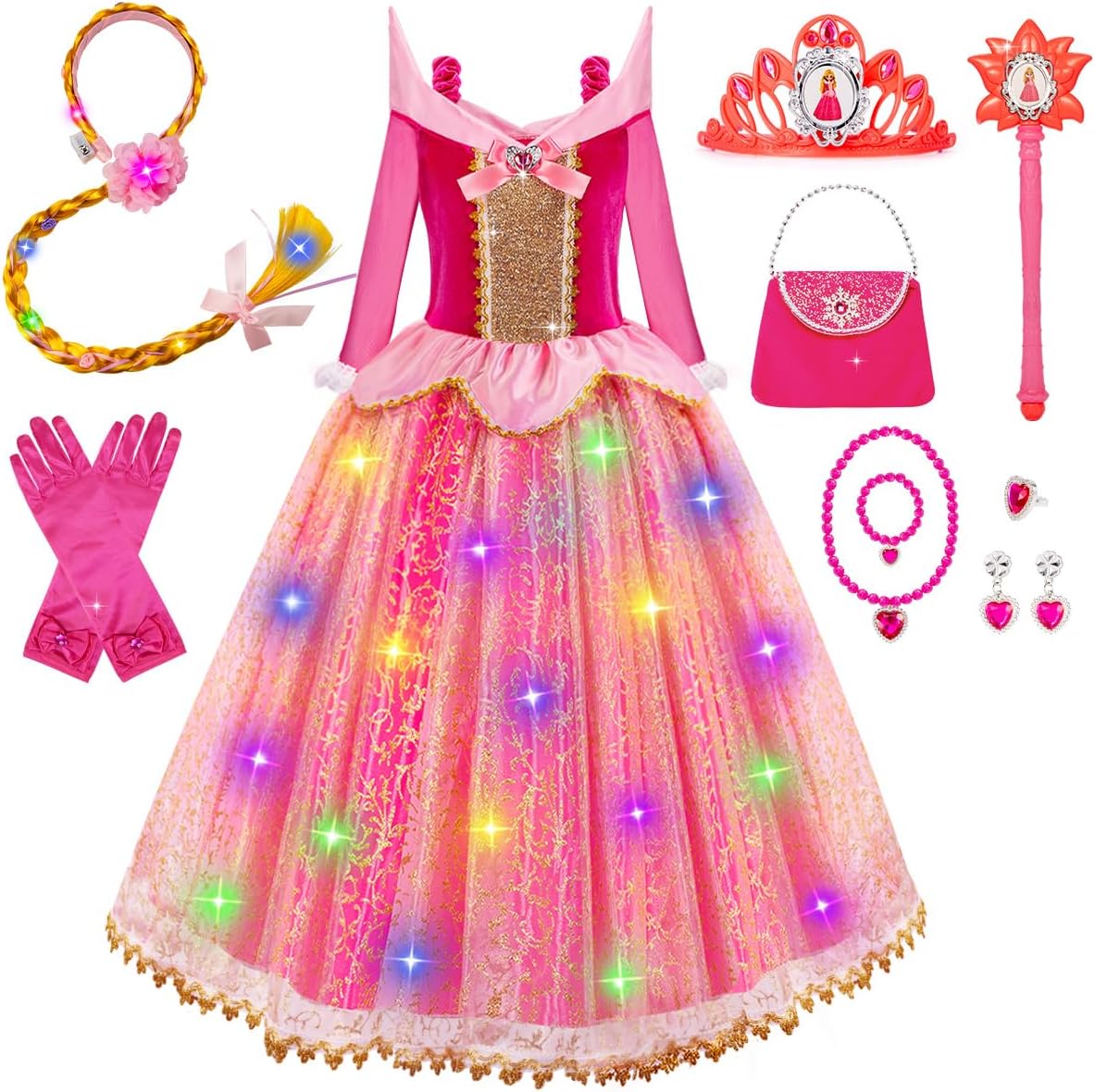 Meland Princess Dresses for Girls – Light Up Princess Dress Up for 3-10 Year Old, Costume for Girls Halloween Birthday